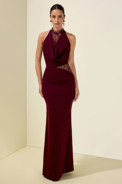 Lace Splicing Jersey See-Through Maxi Dress