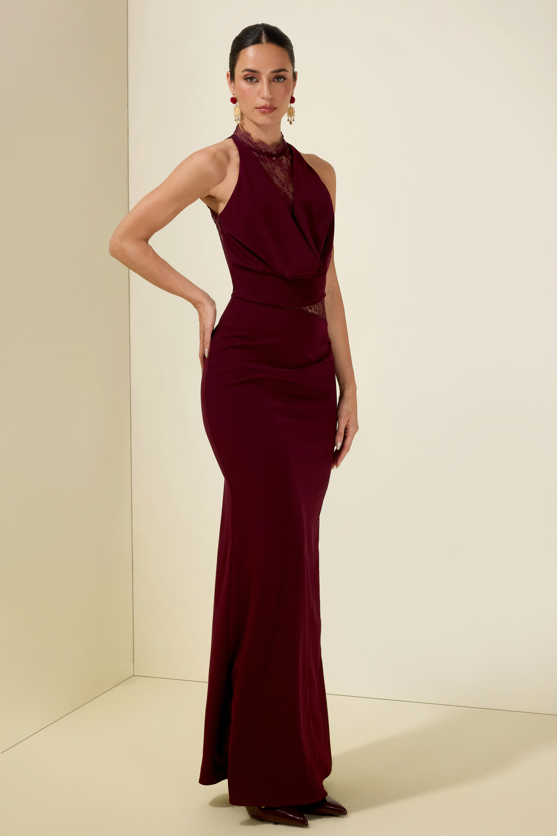 Lace Splicing Jersey See-Through Maxi Dress
