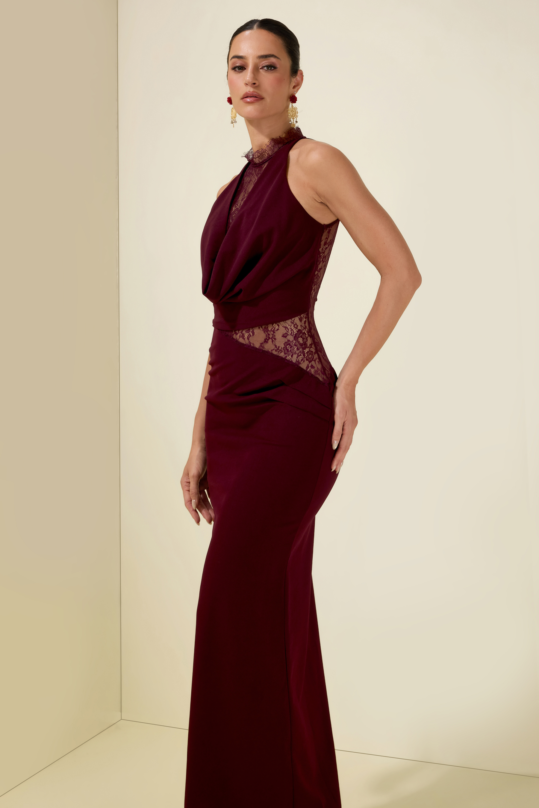 Lace Splicing Jersey See-Through Maxi Dress