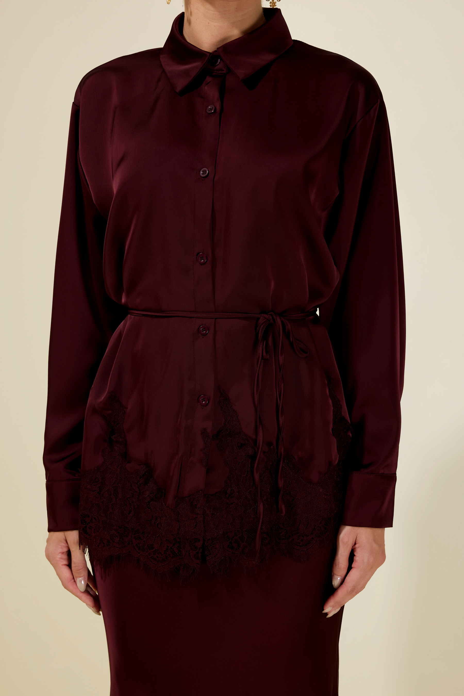 Satin Lace Blouse & Midi Skirt Set