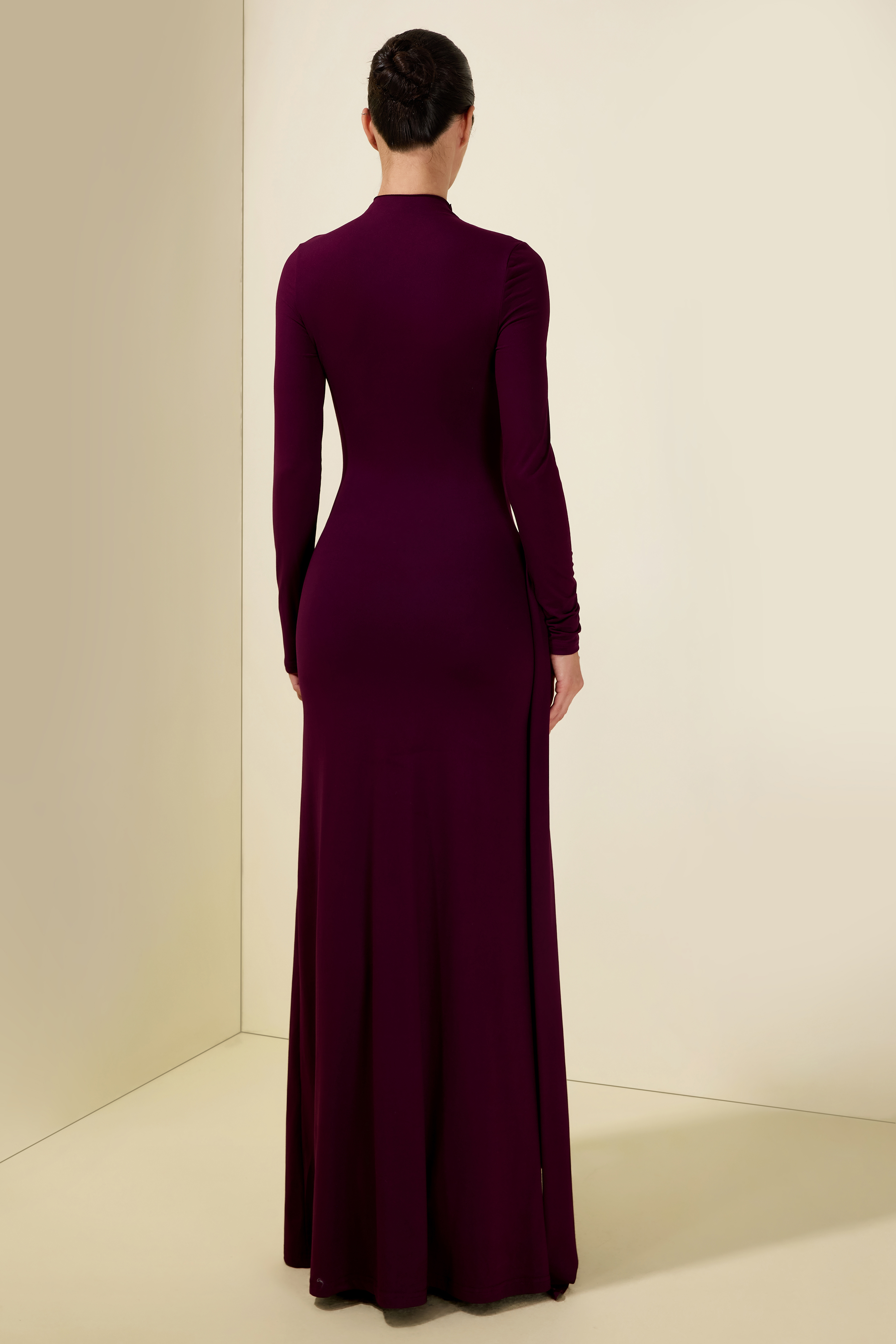 Jersey Stand Collar Long Sleeve Maxi Dress