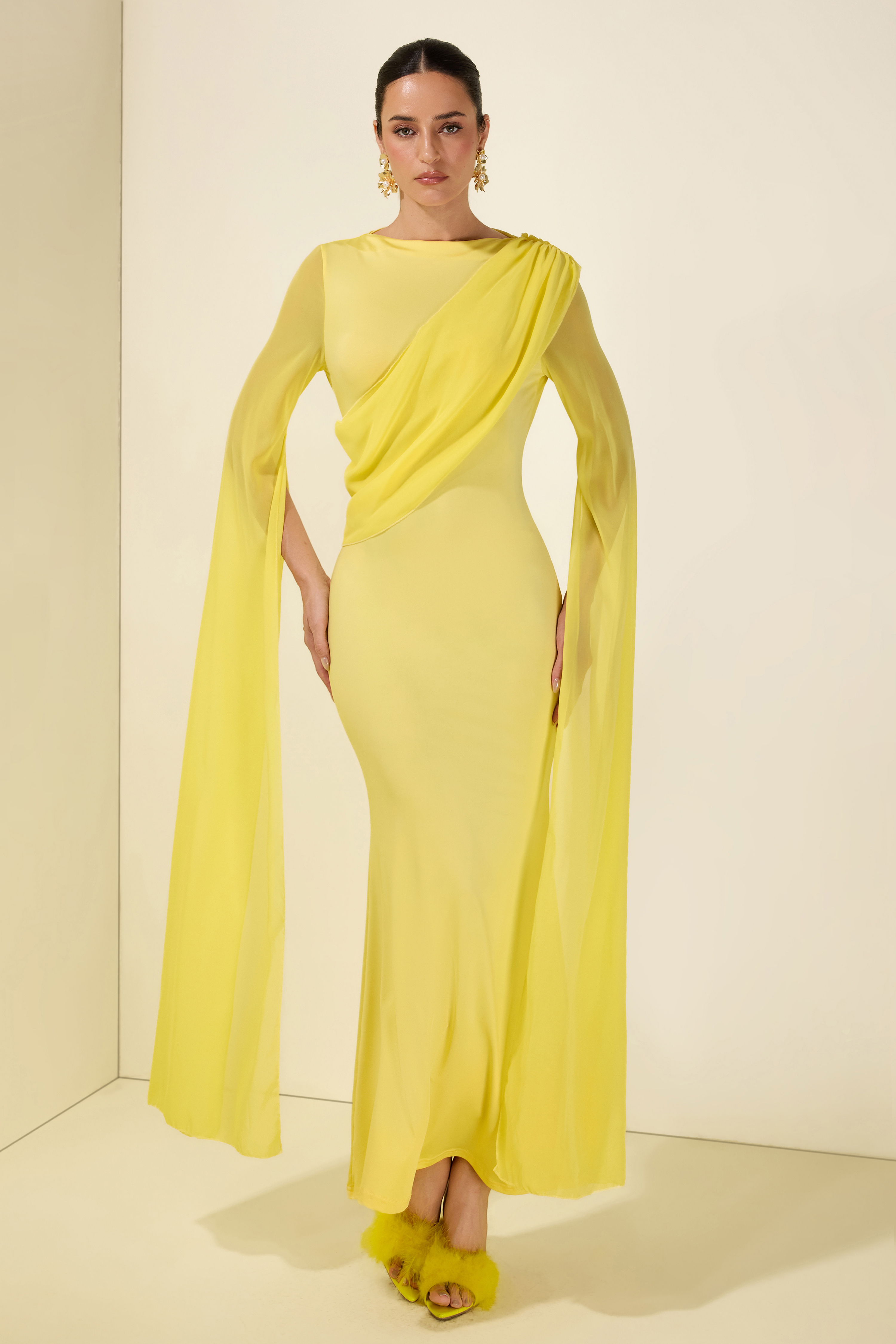 Cape Sleeve Bodycon Midi Dress