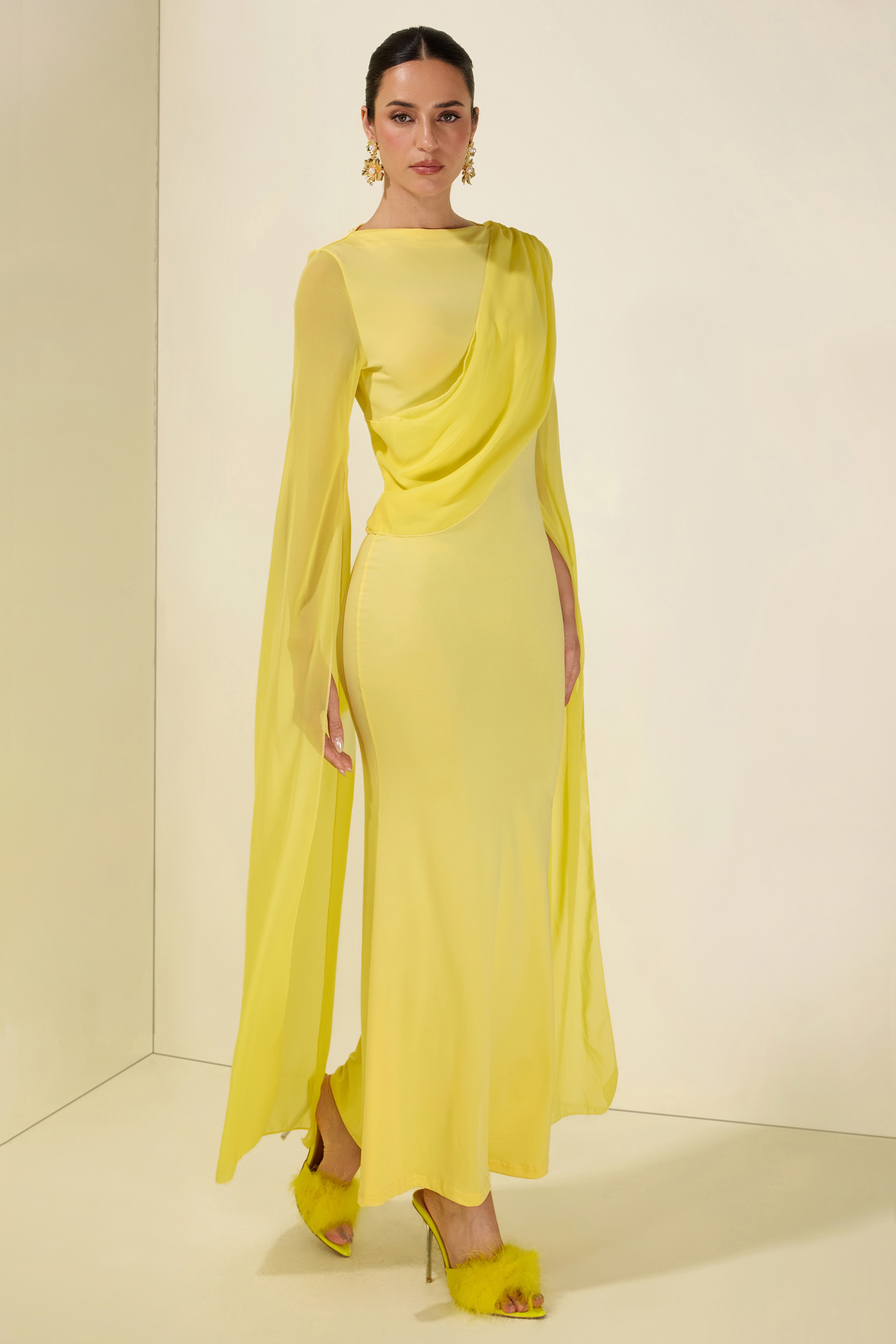 Cape Sleeve Bodycon Midi Dress