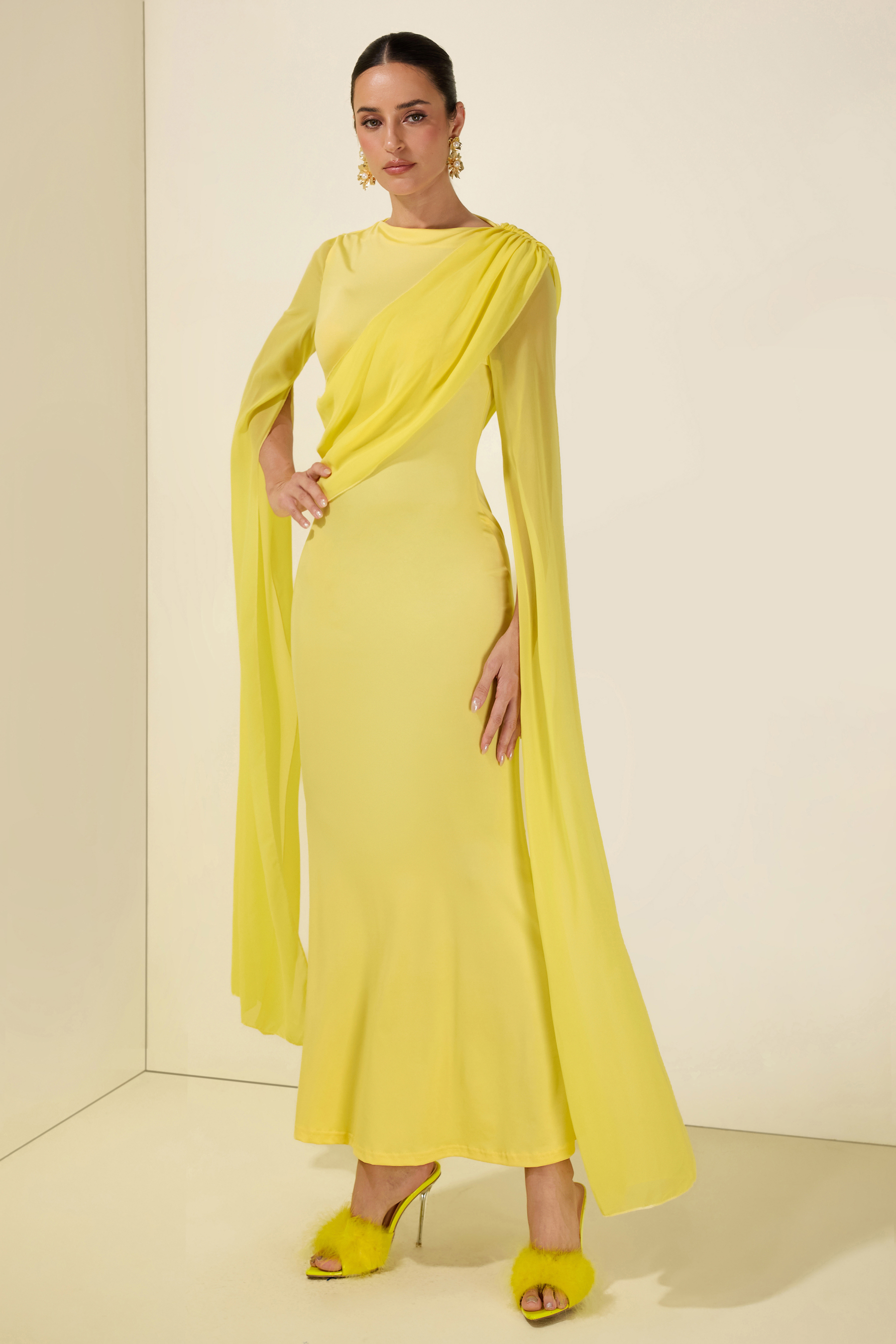 Cape Sleeve Bodycon Midi Dress