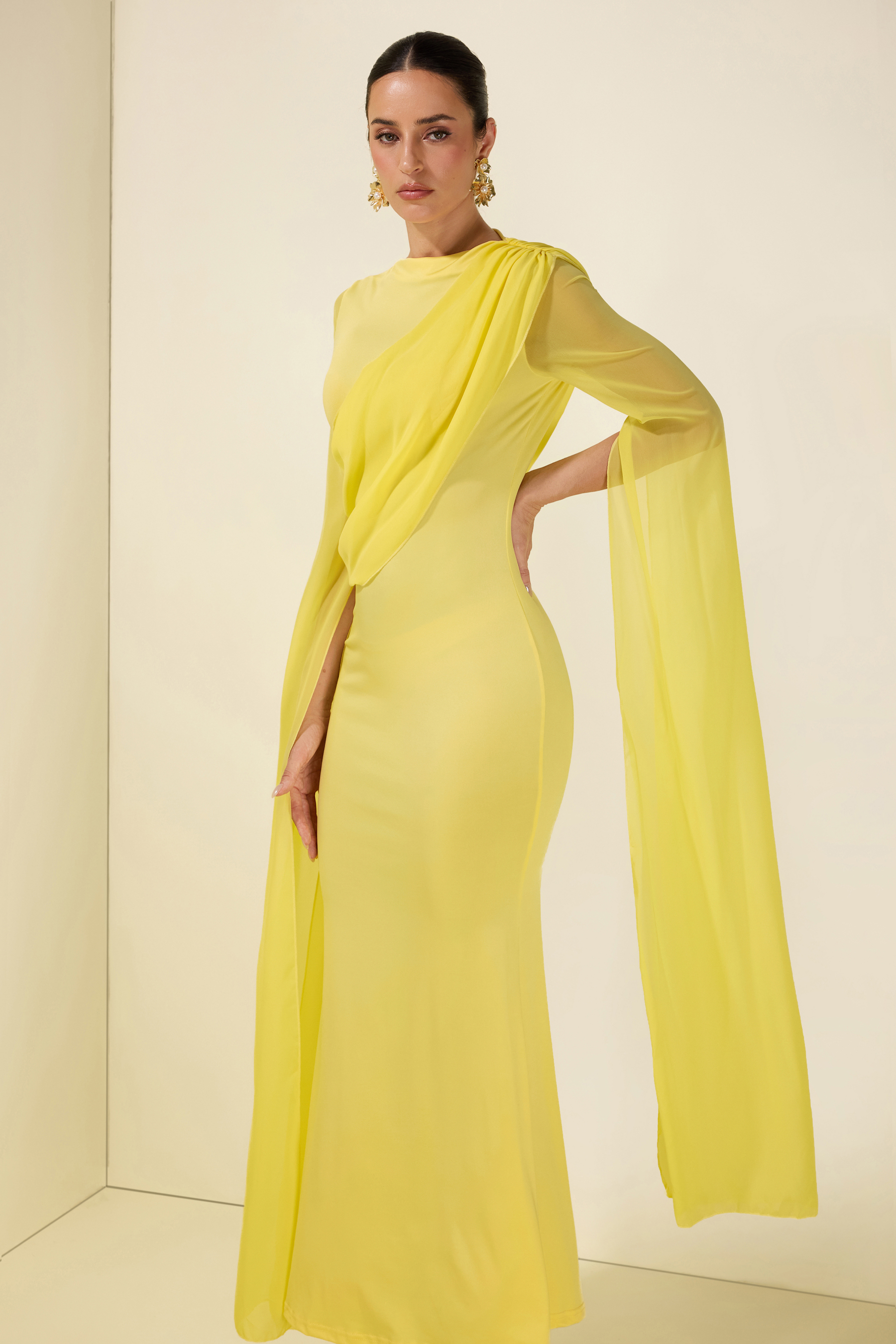 Cape Sleeve Bodycon Midi Dress