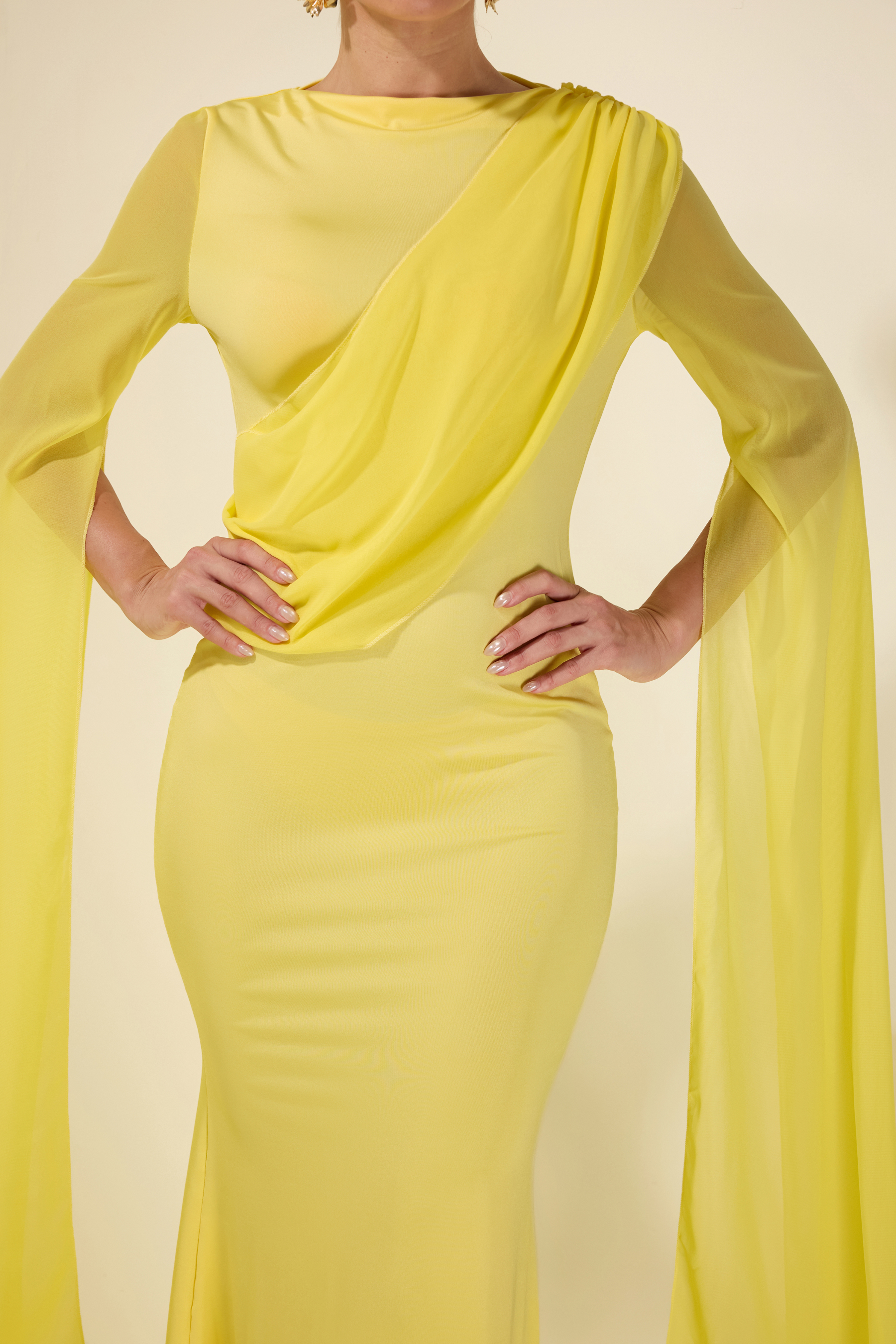Cape Sleeve Bodycon Midi Dress