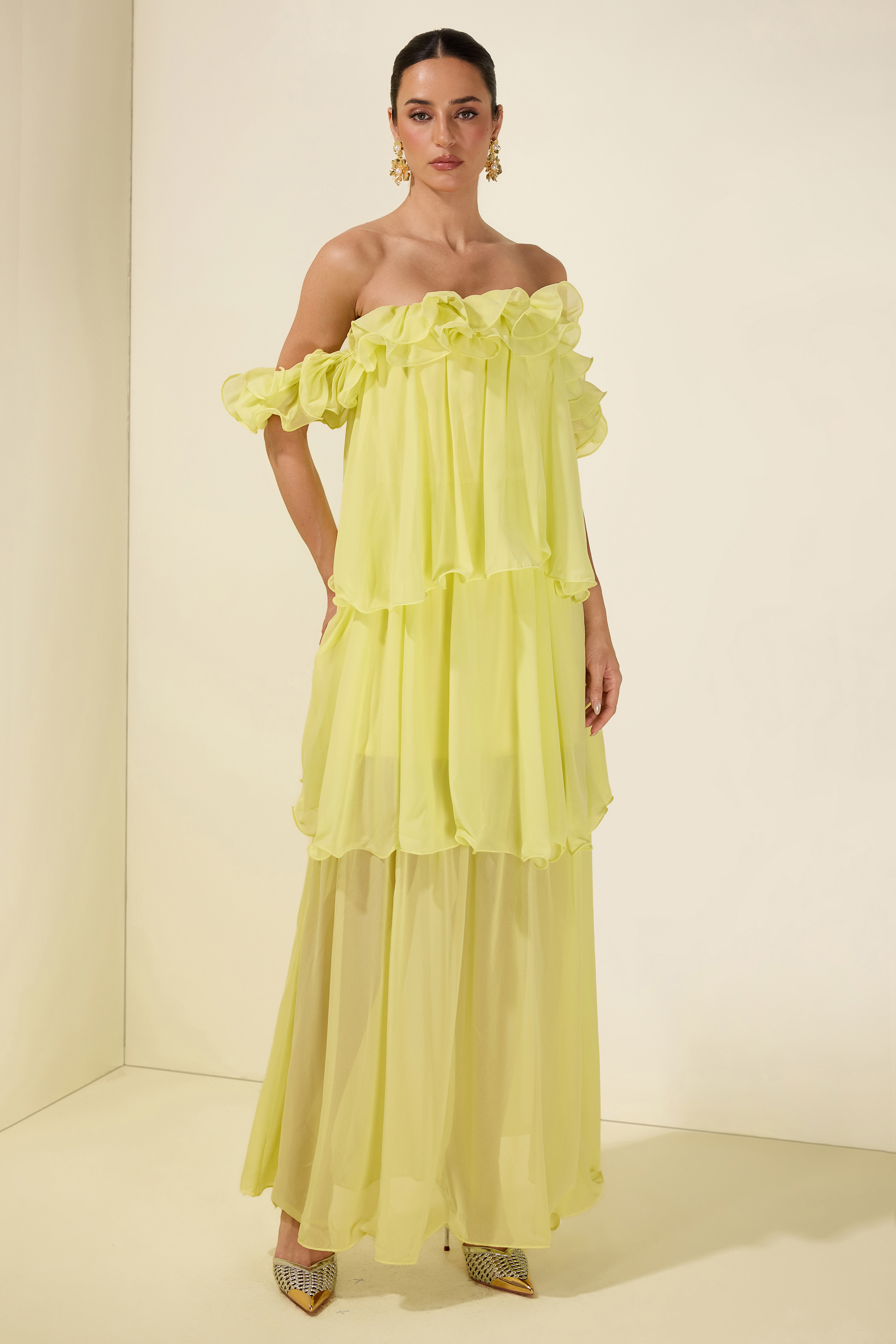 Off Shoulder Ruffle Maxi Dress
