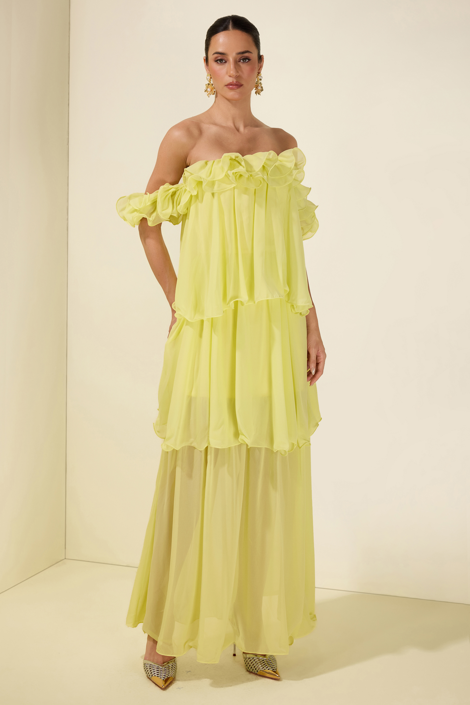 Off Shoulder Ruffle Maxi Dress