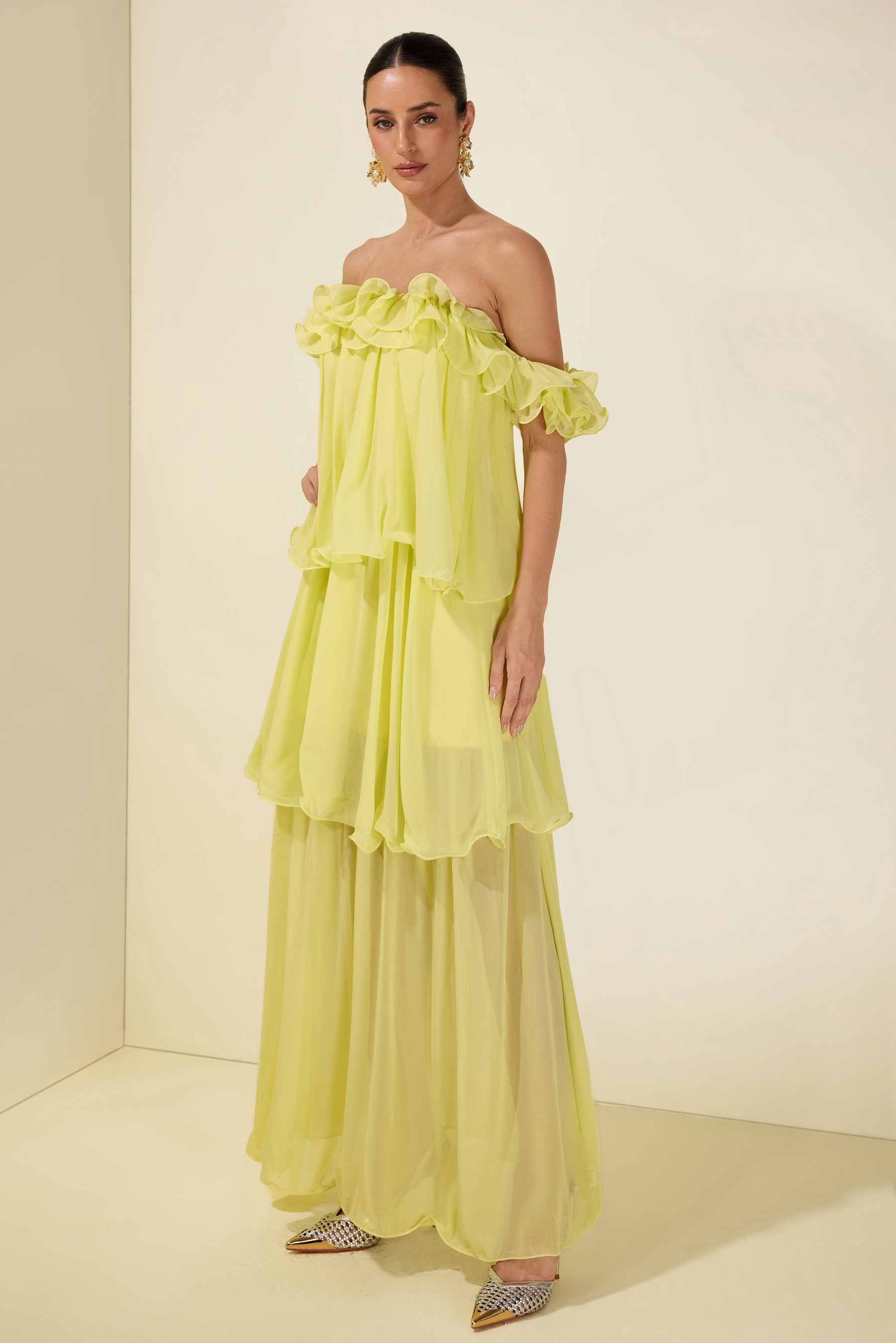 Off Shoulder Ruffle Maxi Dress