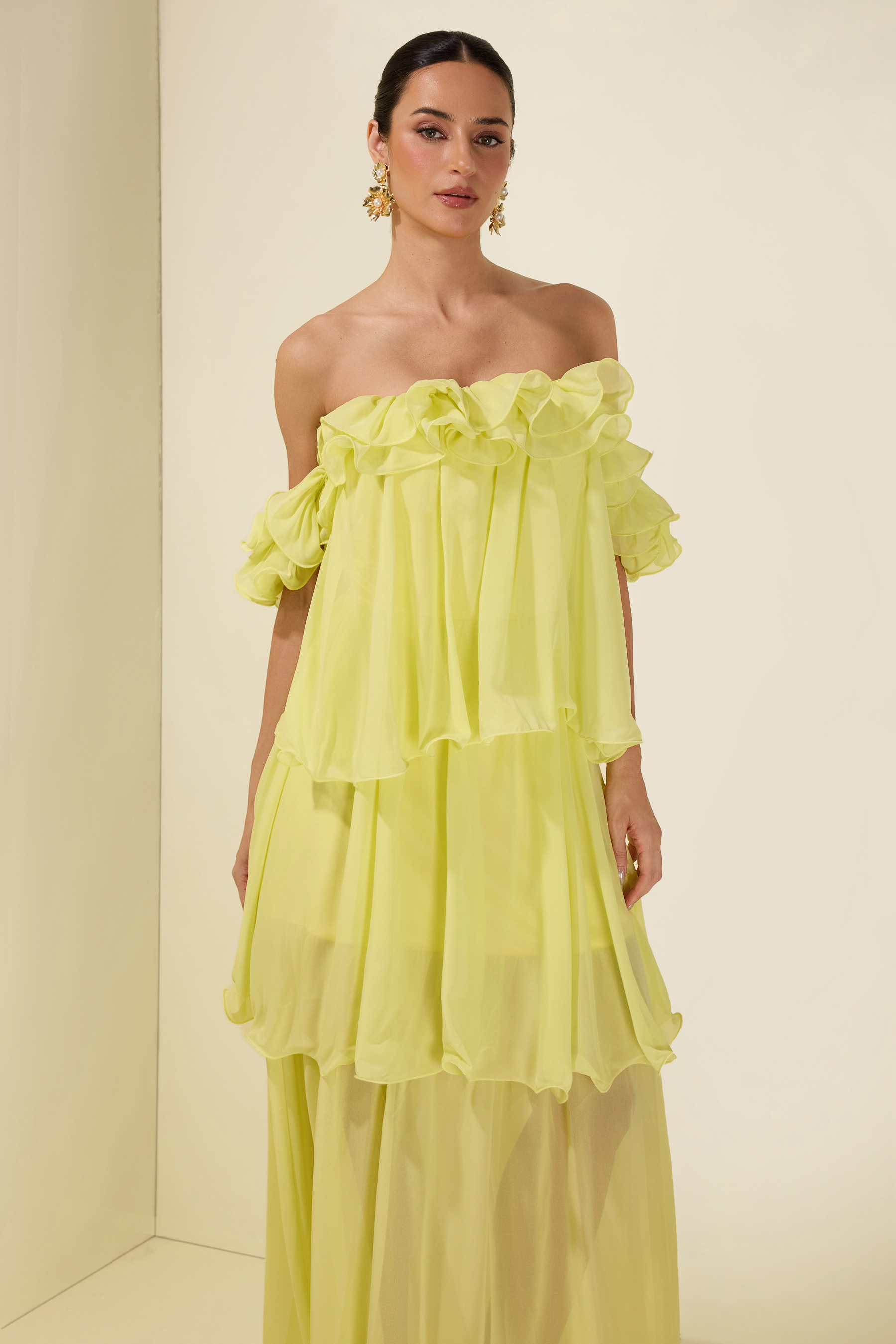 Off Shoulder Ruffle Maxi Dress