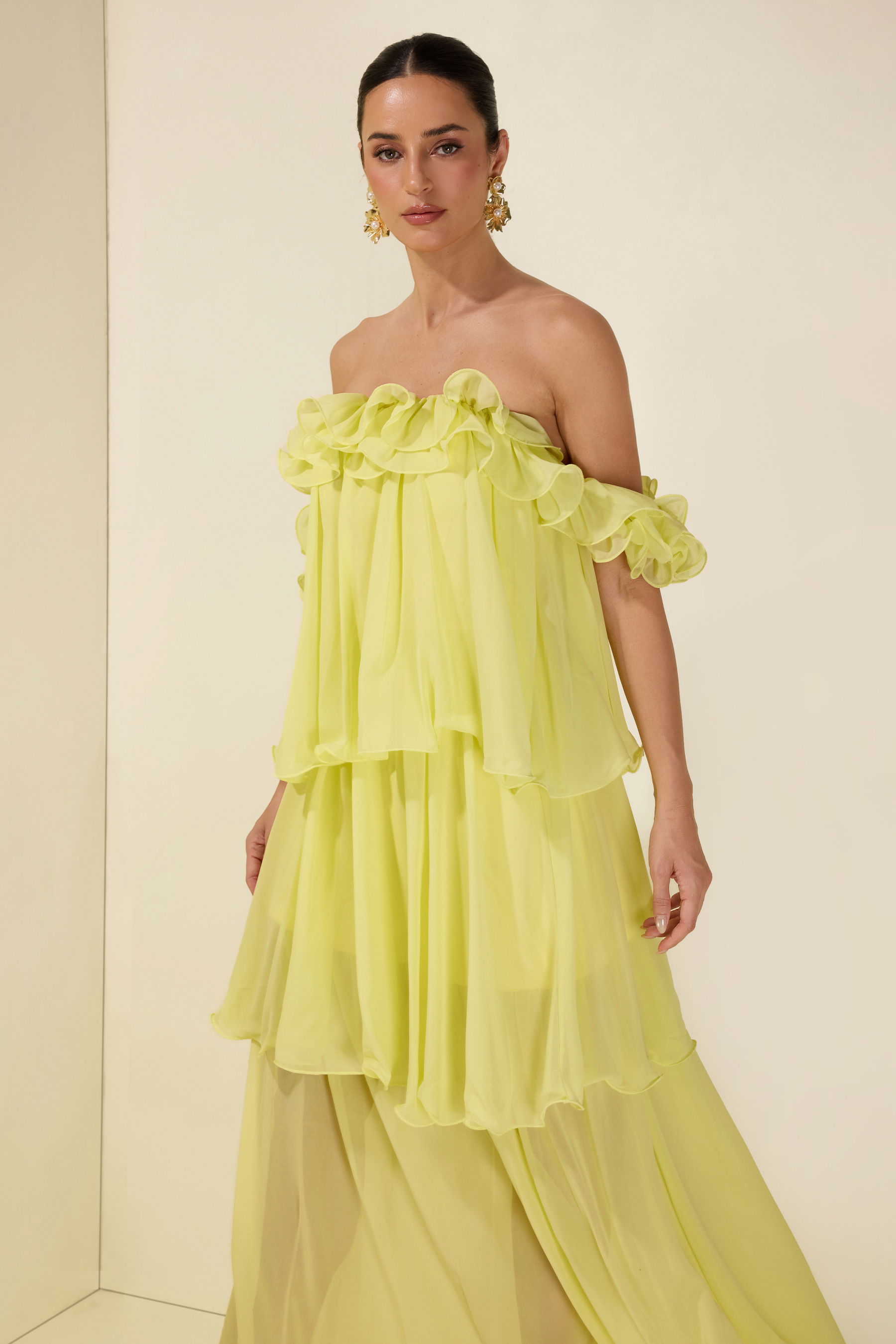 Off Shoulder Ruffle Maxi Dress