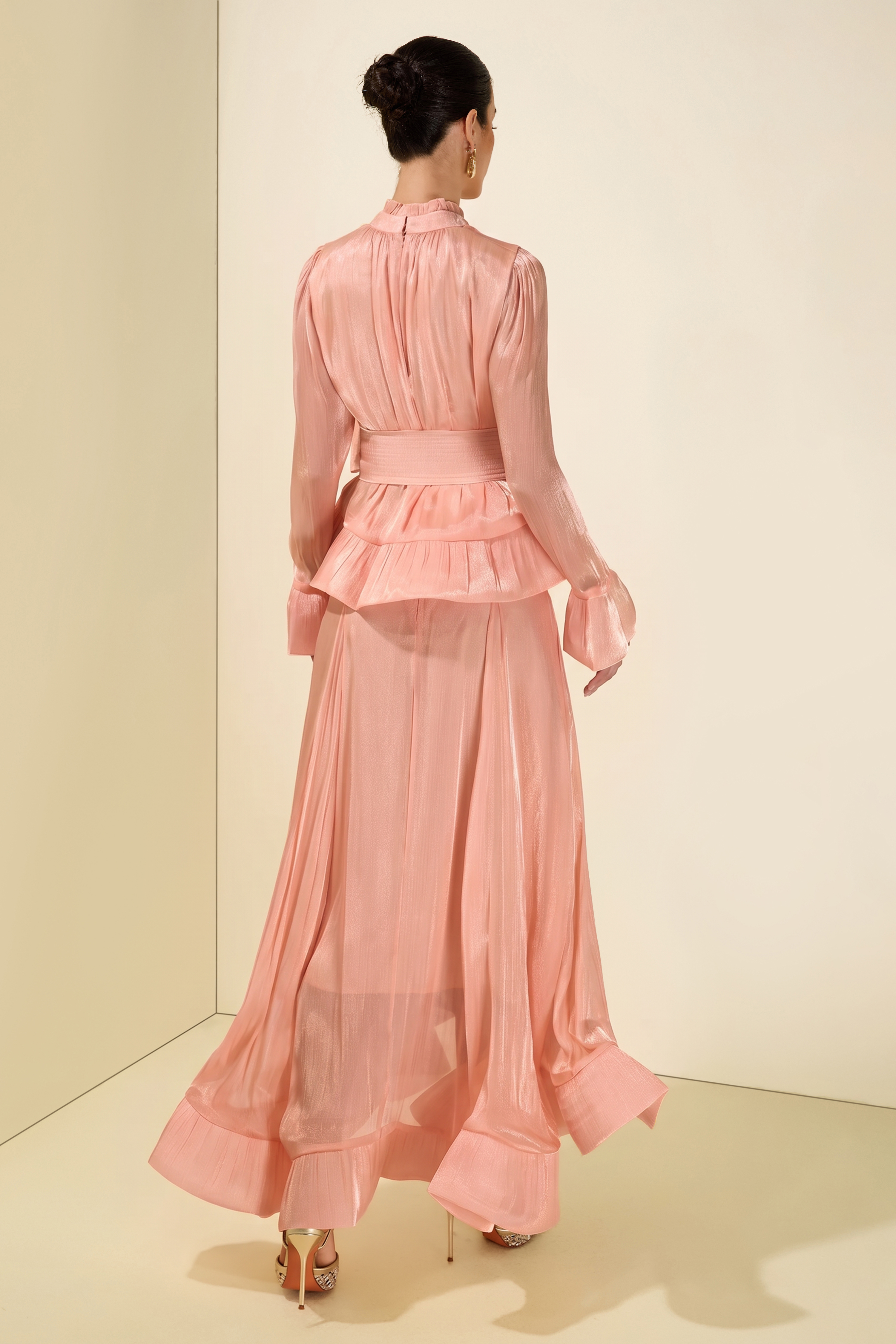 Ruffle Solid Top & High Waist Midi Skirt Set