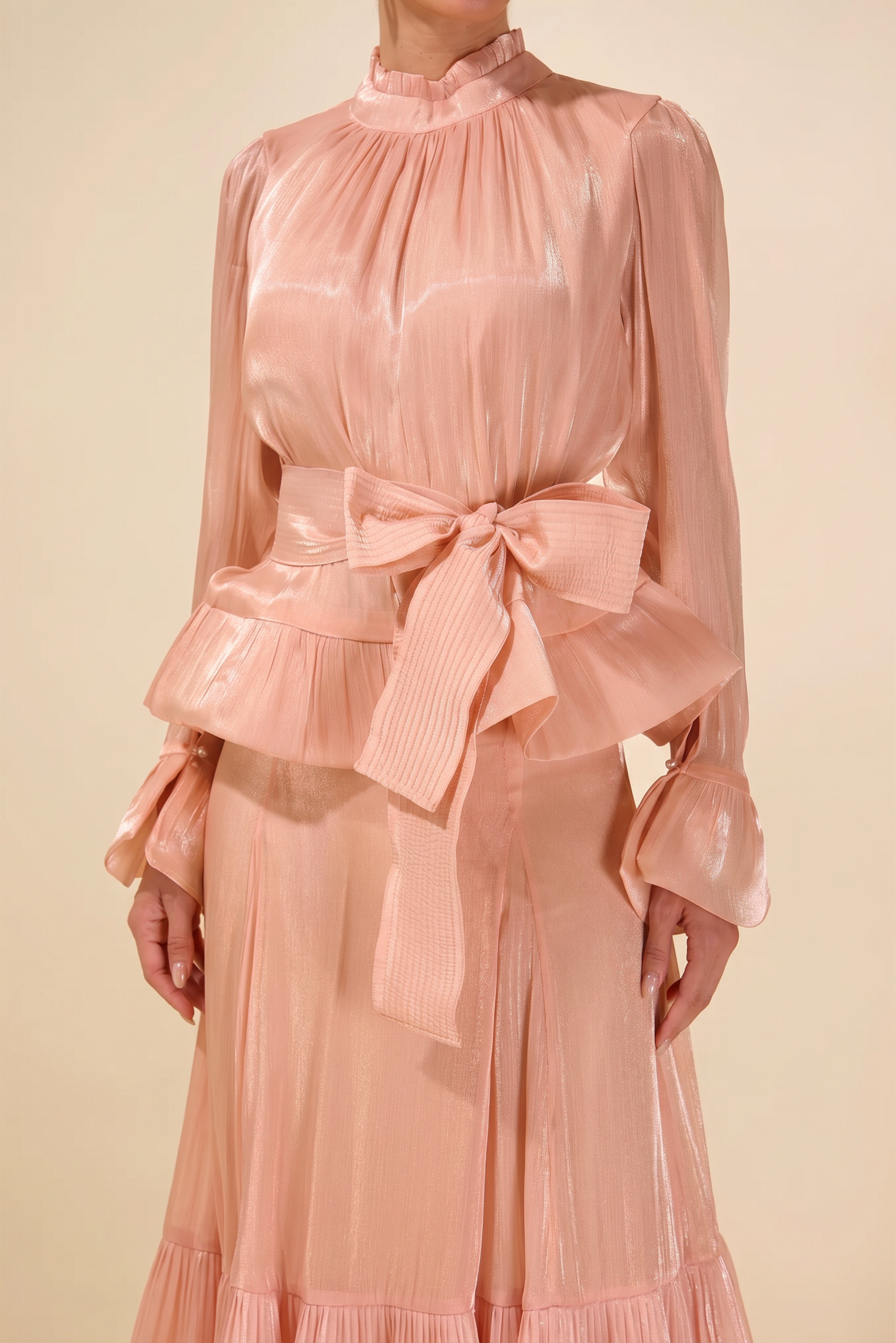 Ruffle Solid Top & High Waist Midi Skirt Set