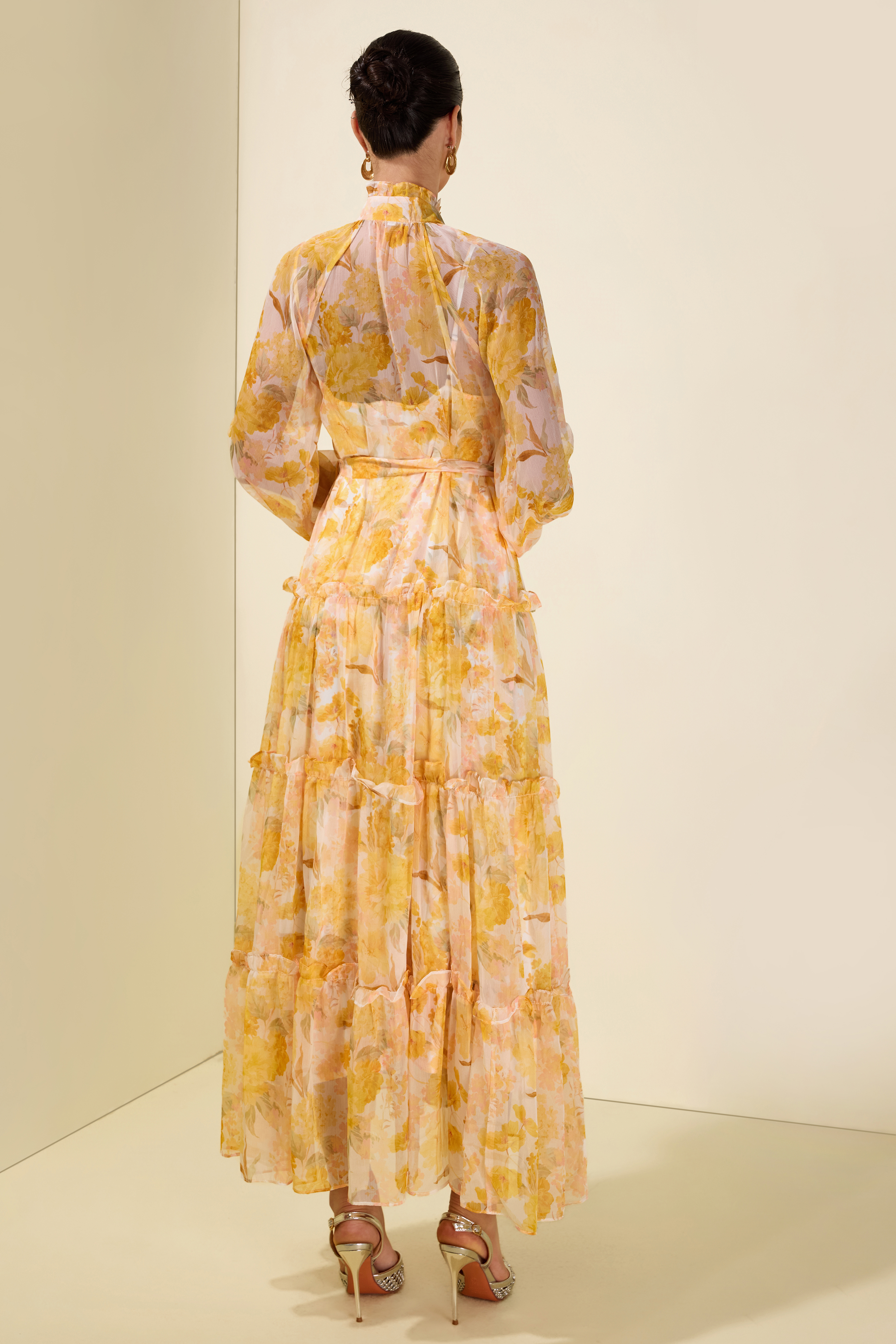 Floral Frill Single Breasted Midi Dress