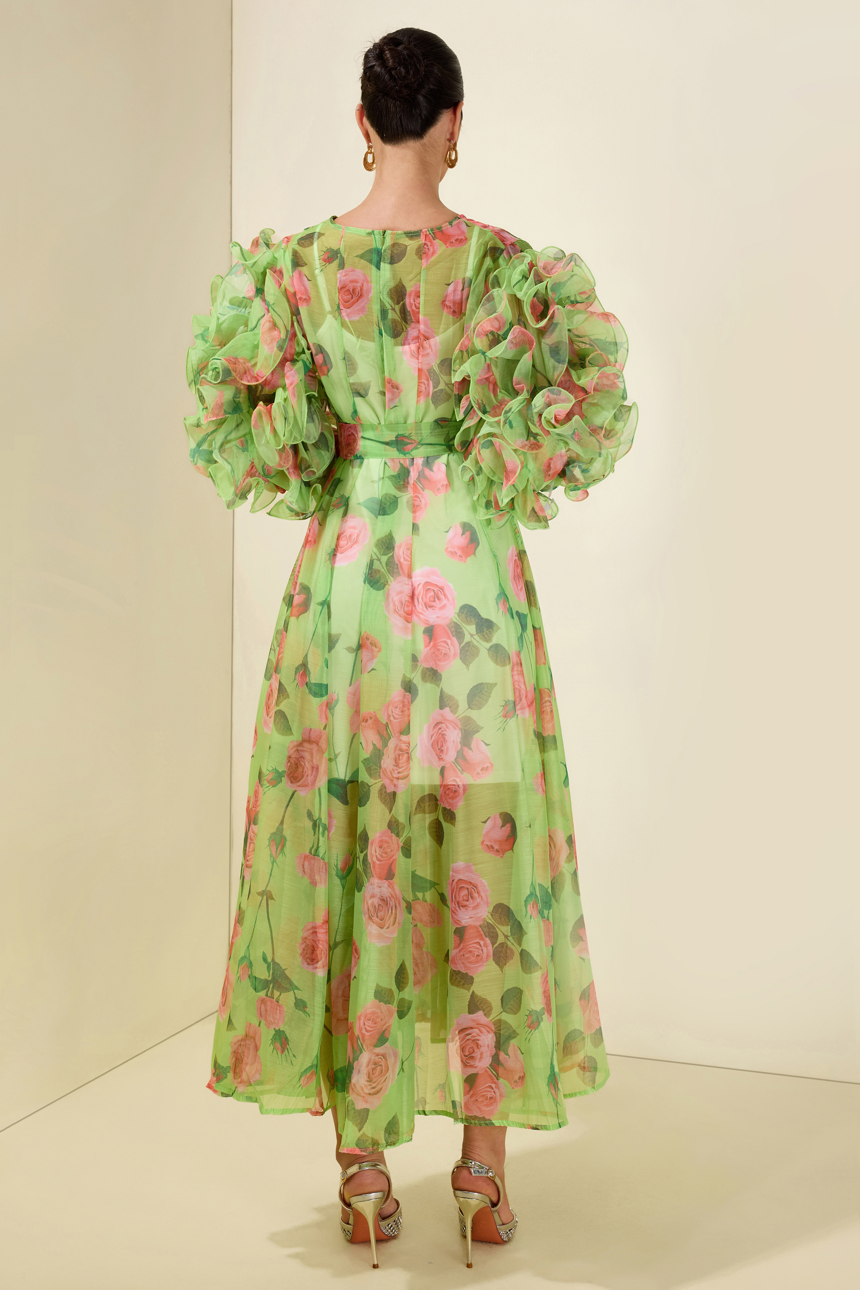 Floral Print Multi Ruffle Midi Dress