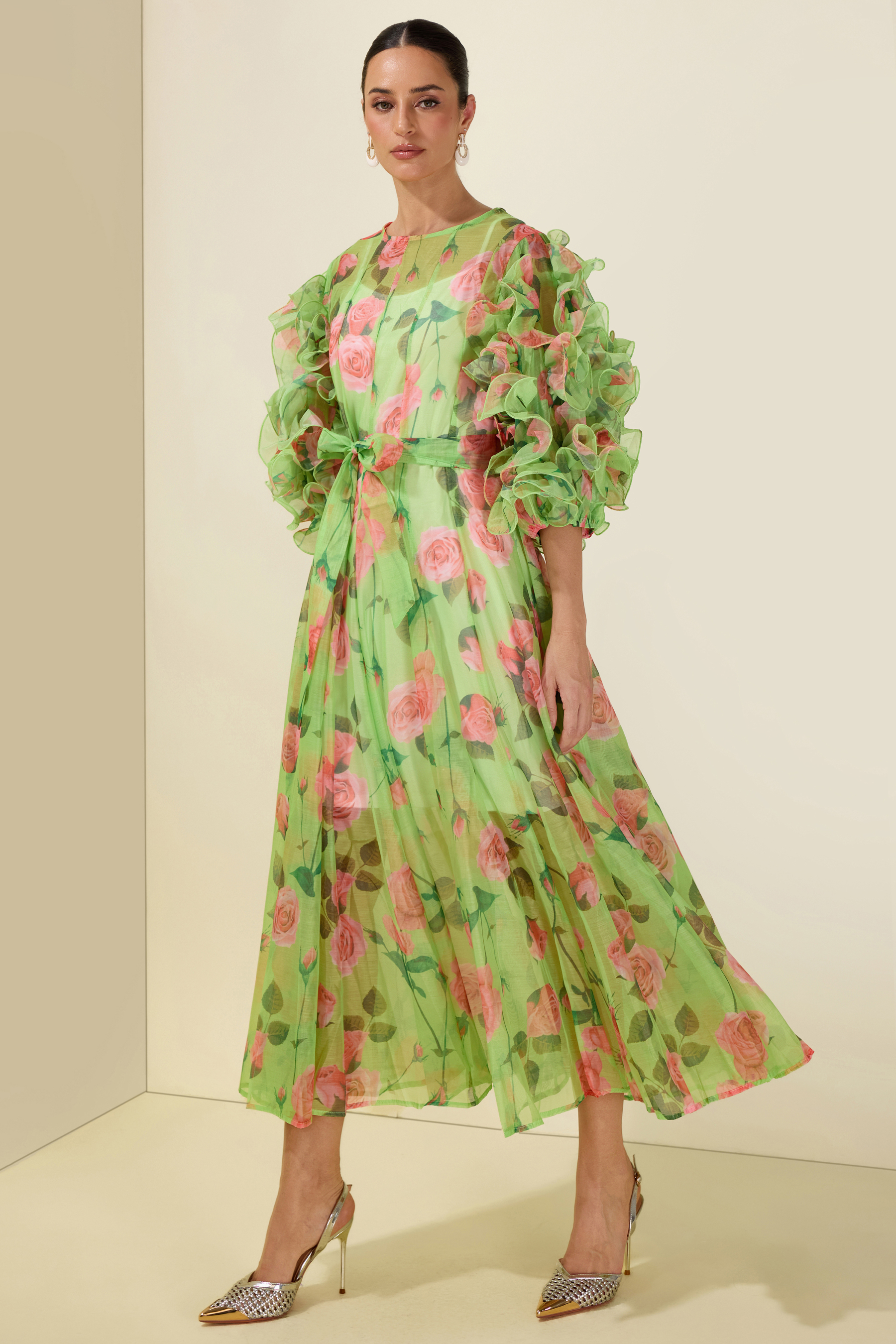 Floral Print Multi Ruffle Midi Dress
