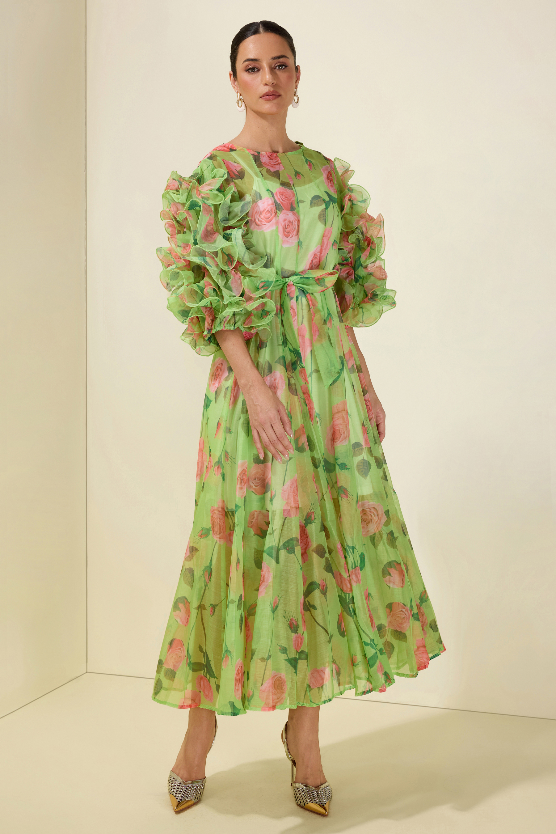Floral Print Multi Ruffle Midi Dress