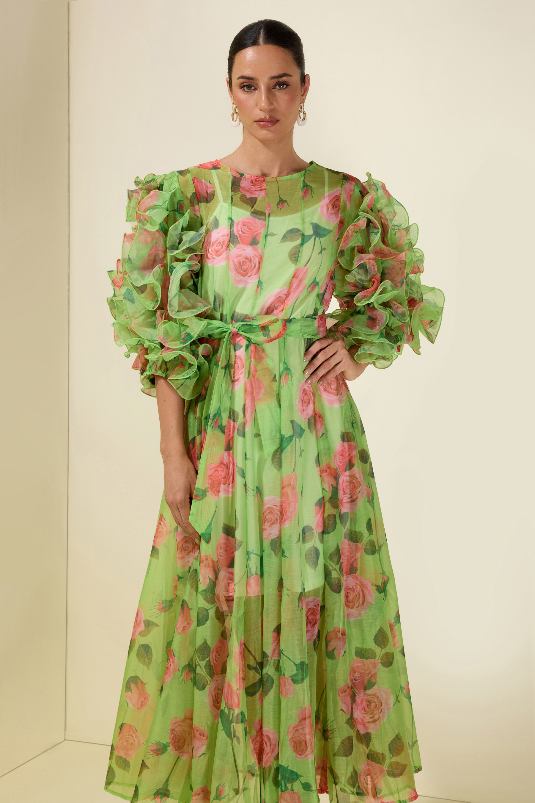 Floral Print Multi Ruffle Midi Dress