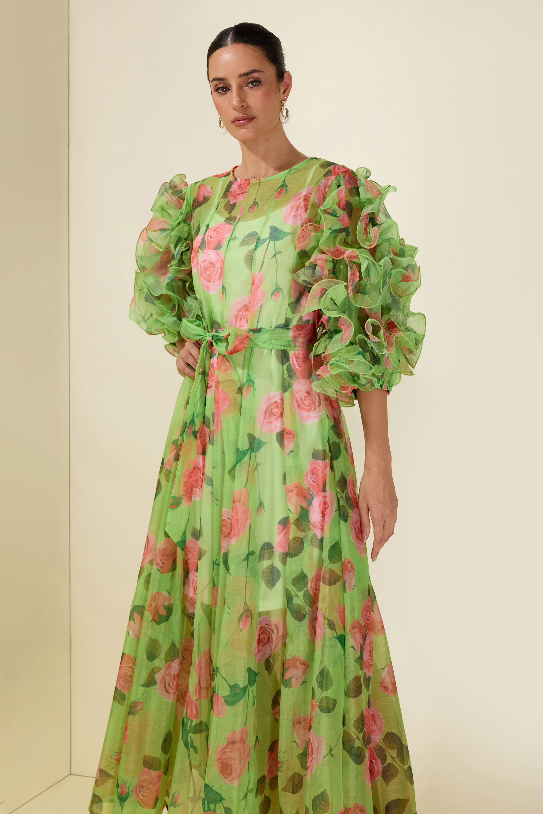 Floral Print Multi Ruffle Midi Dress
