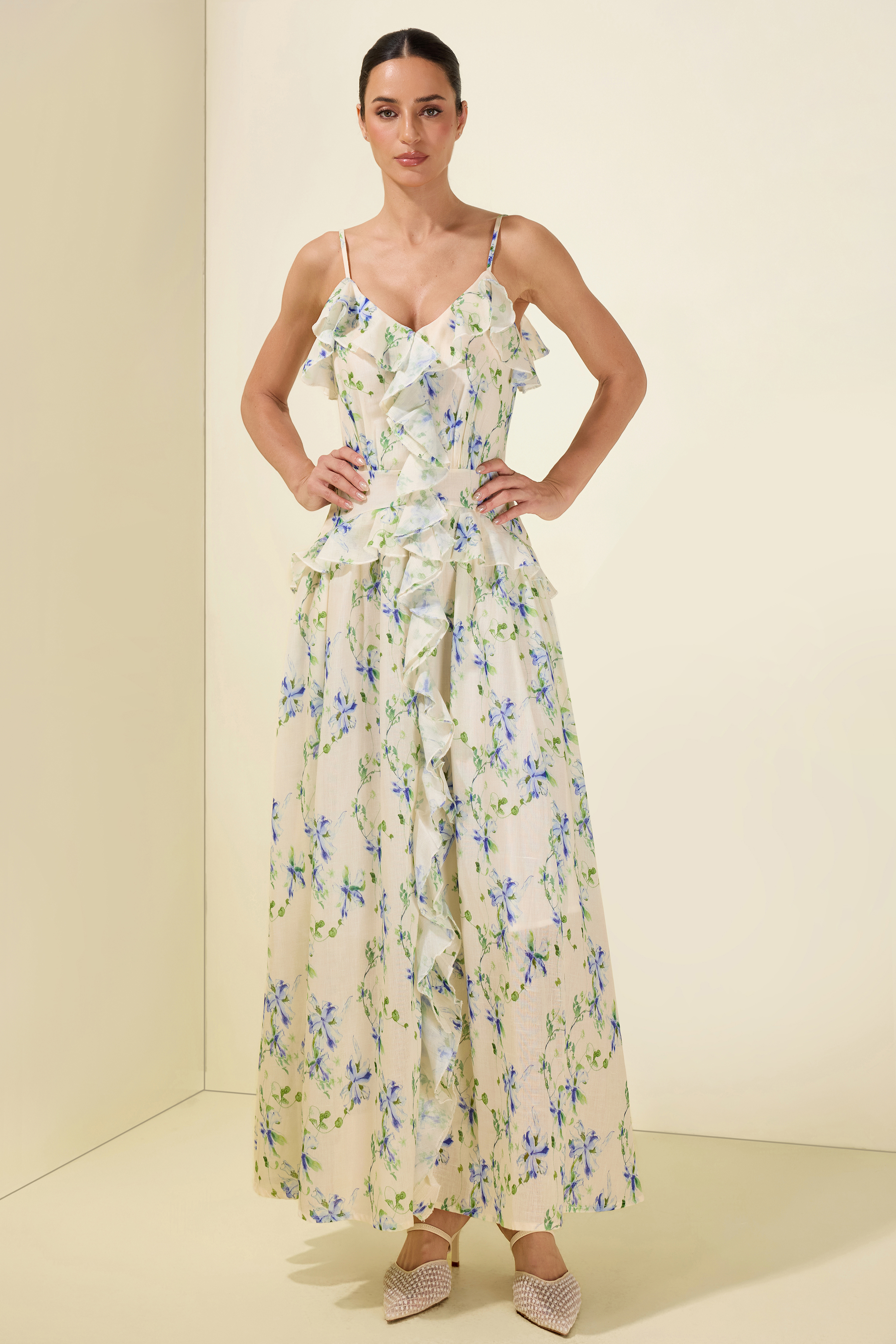 Floral Frill Slip Midi Dress