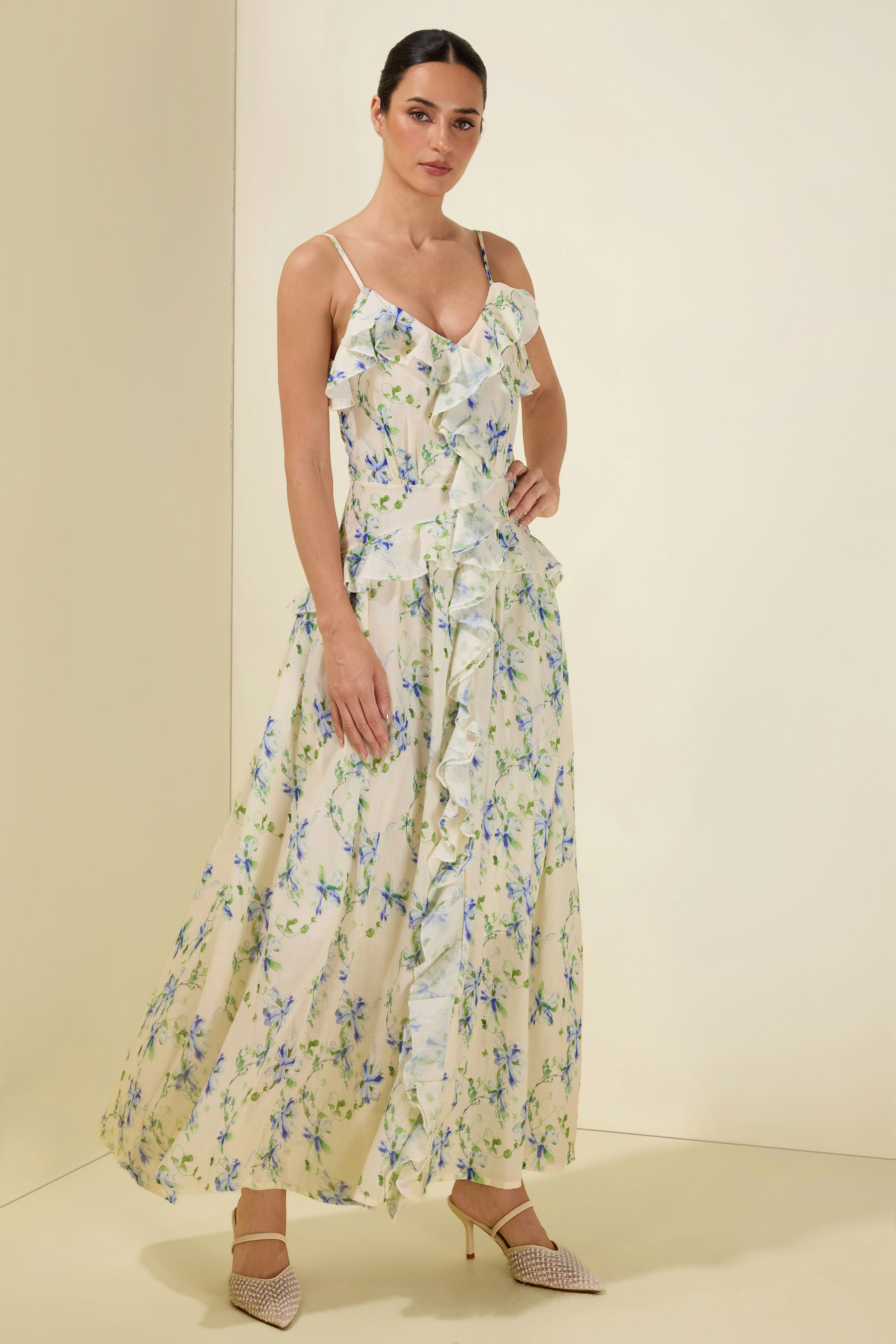 Floral Frill Slip Midi Dress