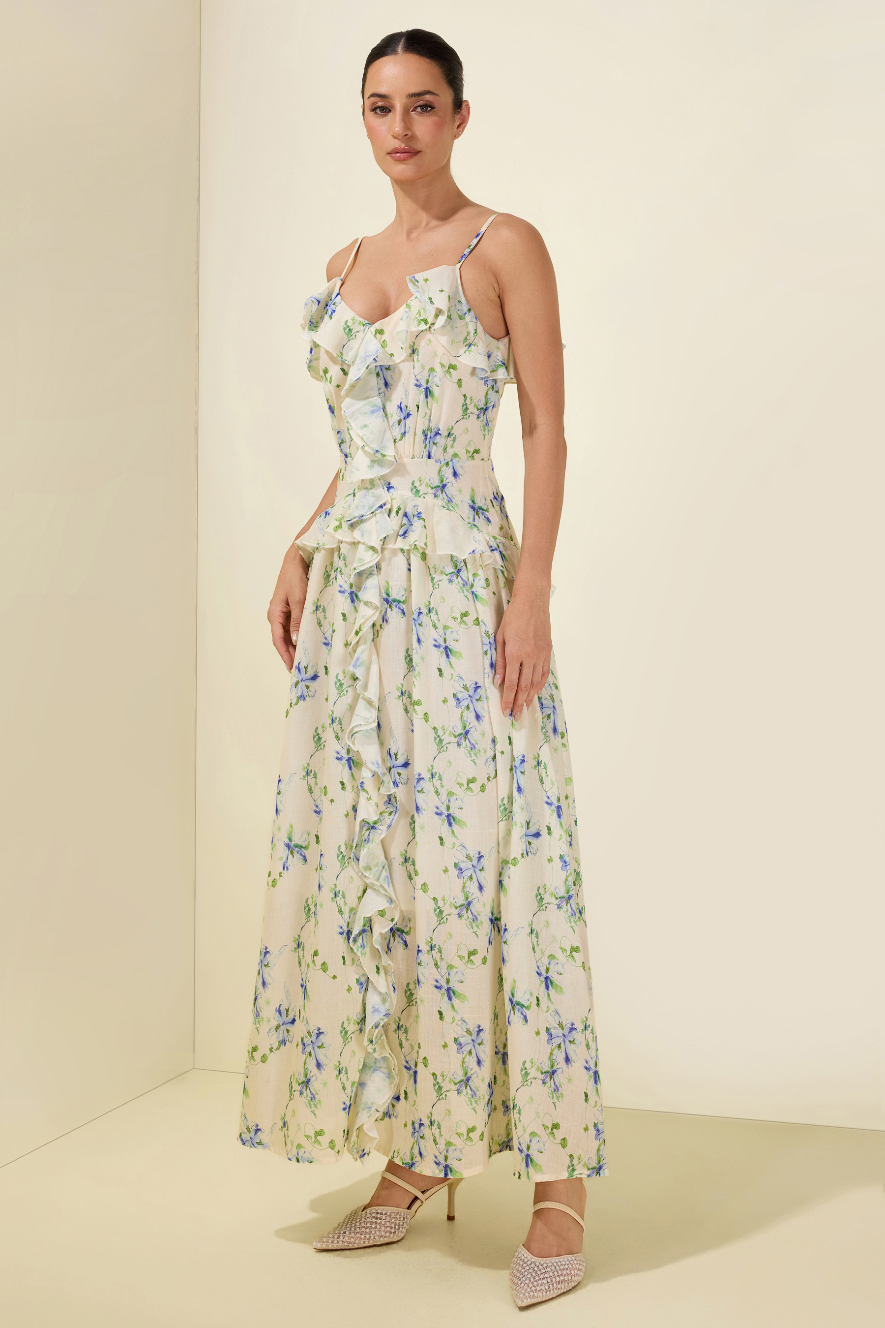Floral Frill Slip Midi Dress
