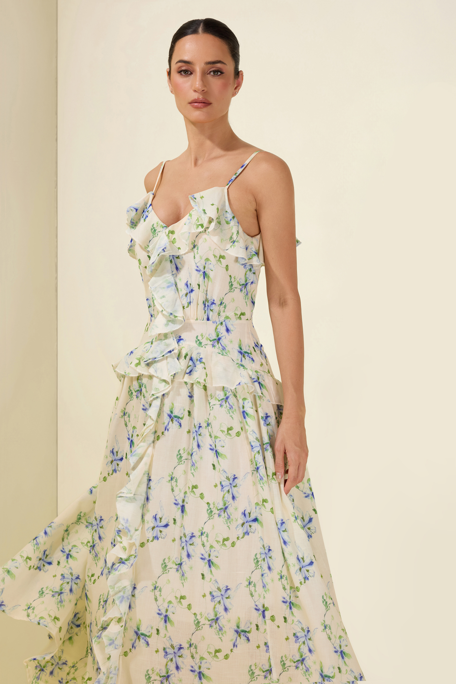Floral Frill Slip Midi Dress