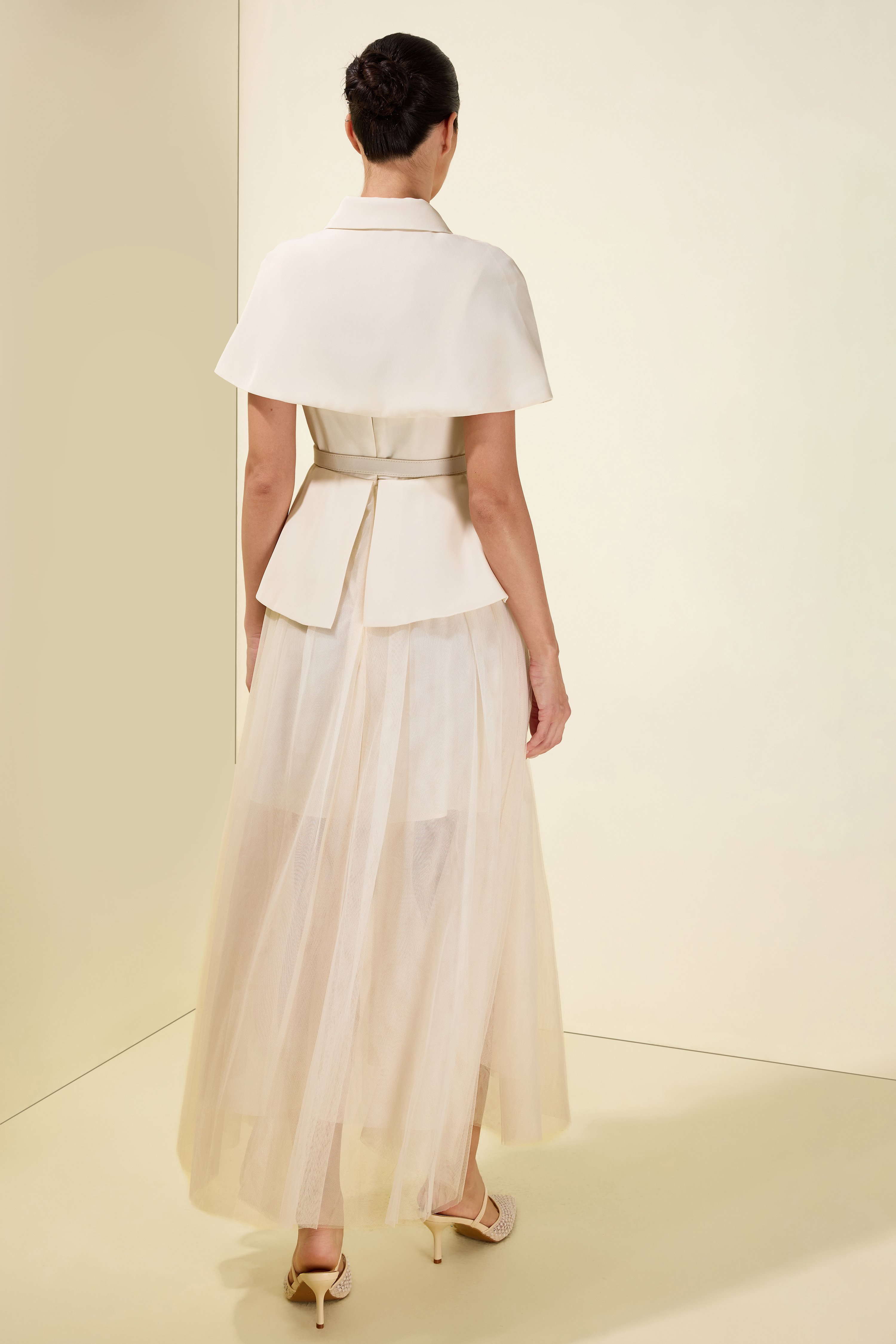 Cloak Sleeveless With Belt Capelet Midi Dress