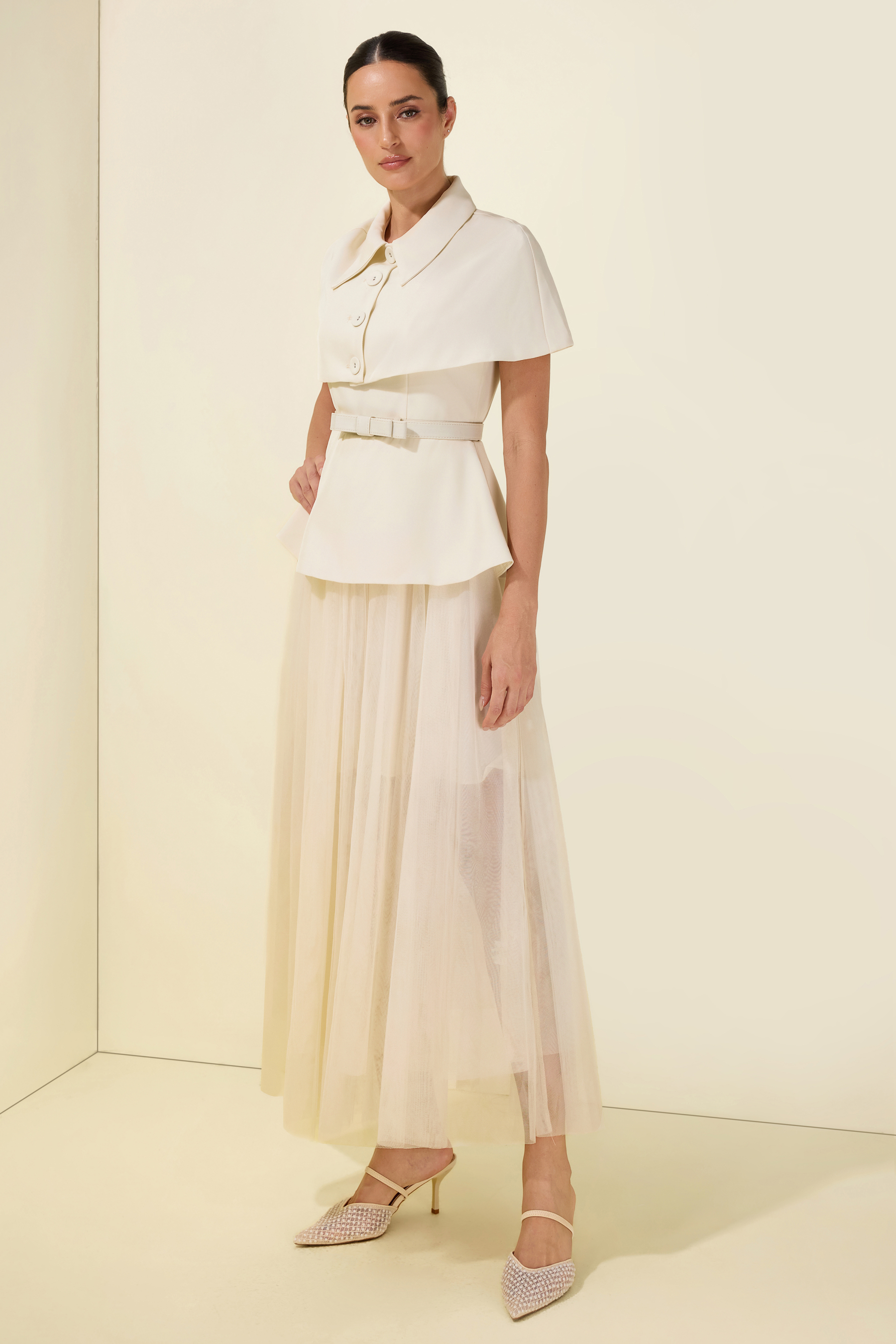 Cloak Sleeveless With Belt Capelet Midi Dress
