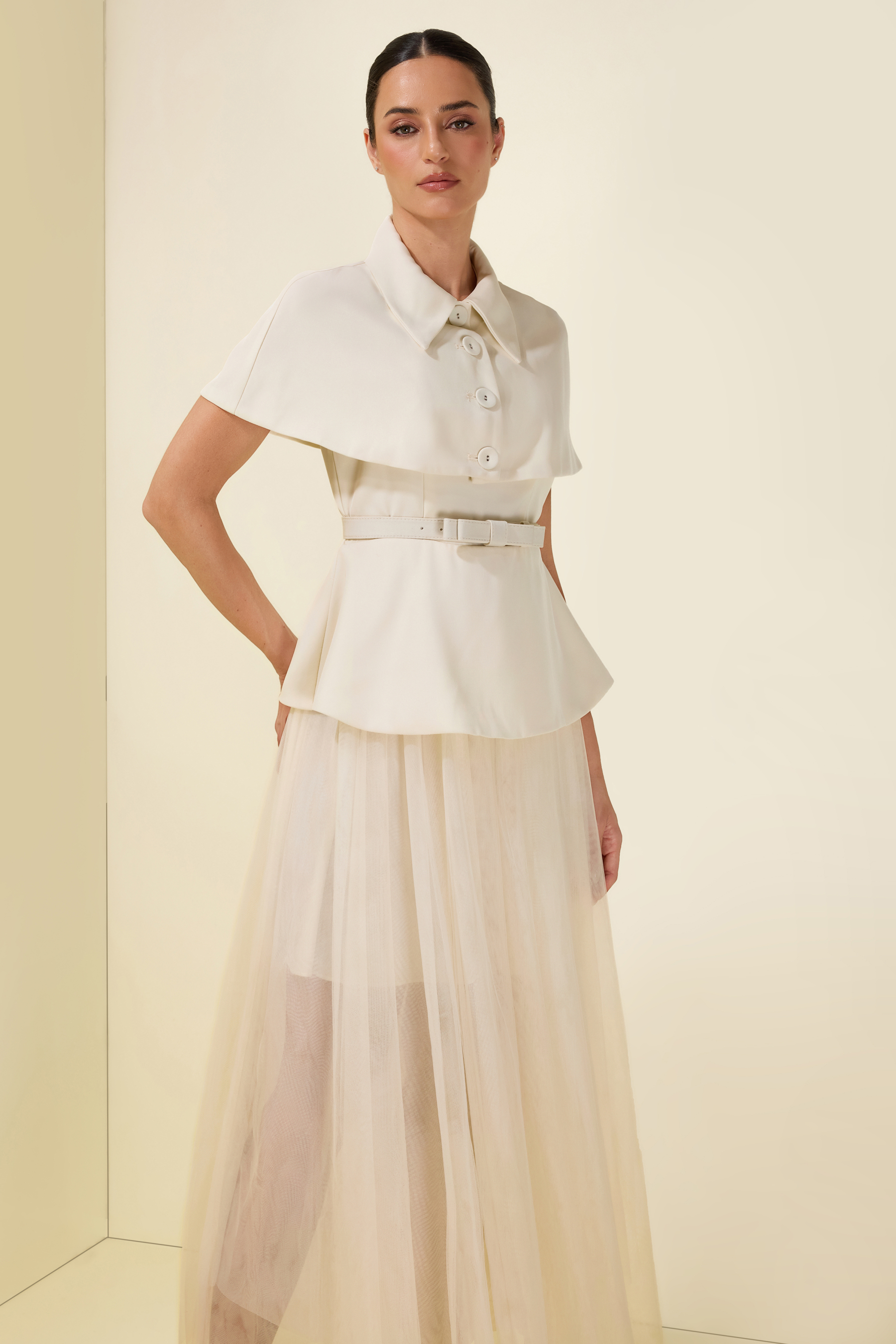 Cloak Sleeveless With Belt Capelet Midi Dress