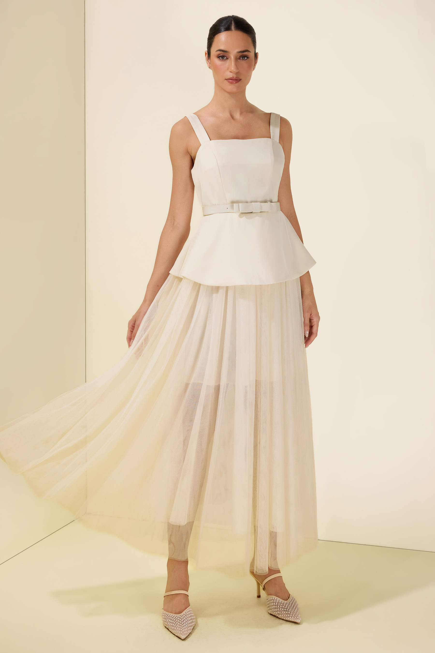 Cloak Sleeveless With Belt Capelet Midi Dress
