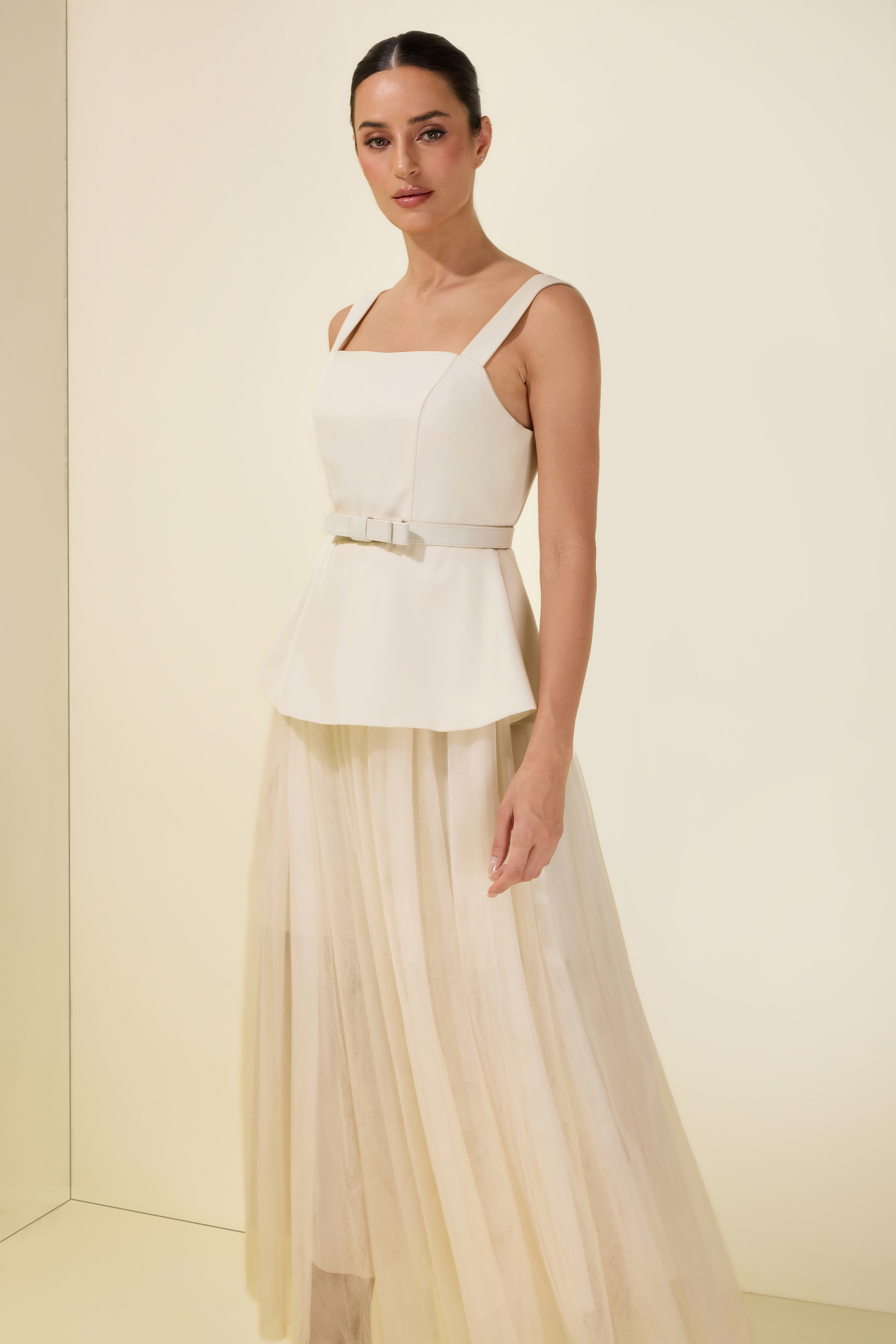 Cloak Sleeveless With Belt Capelet Midi Dress