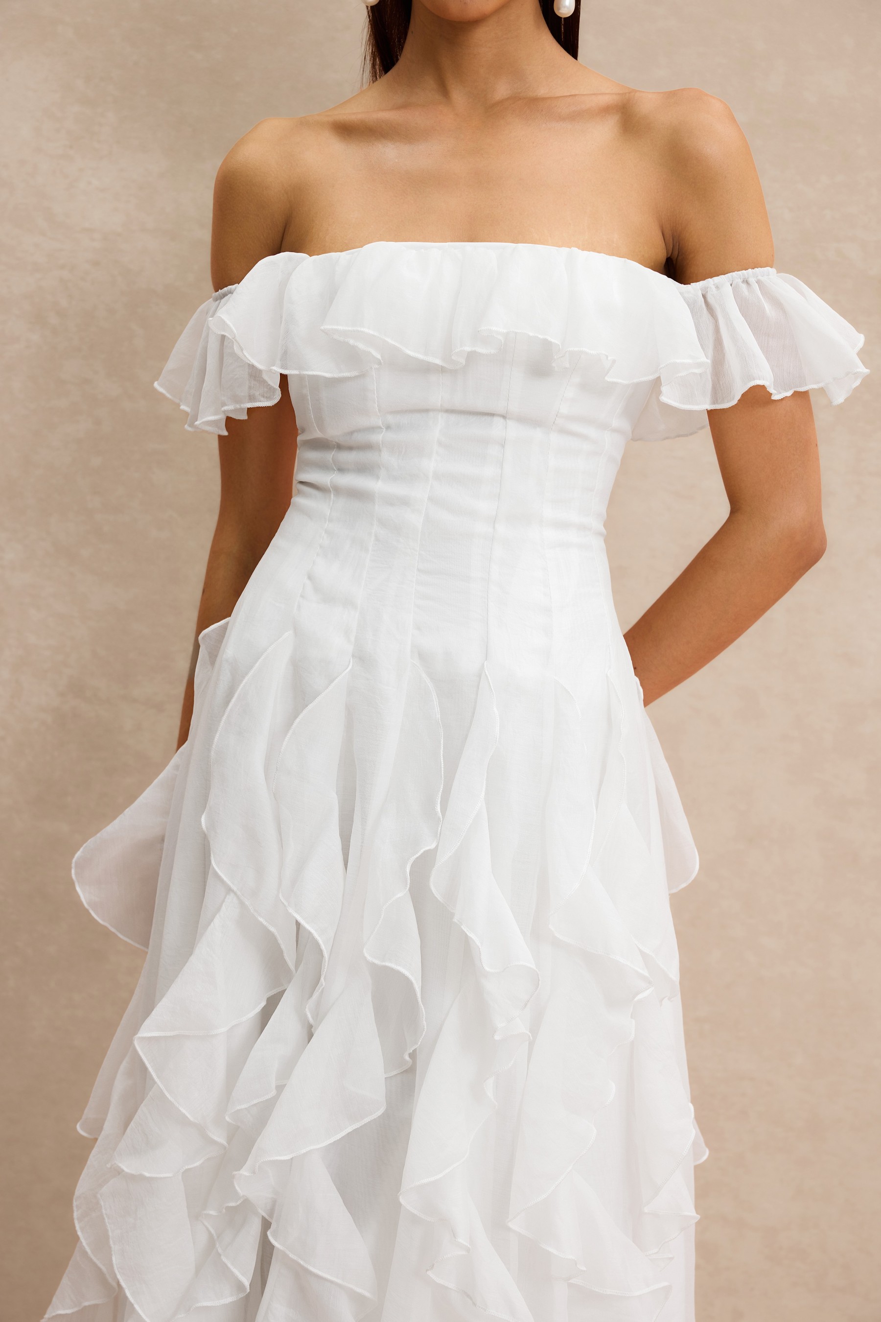Solid Frill Off-Shoulder Maxi Dress