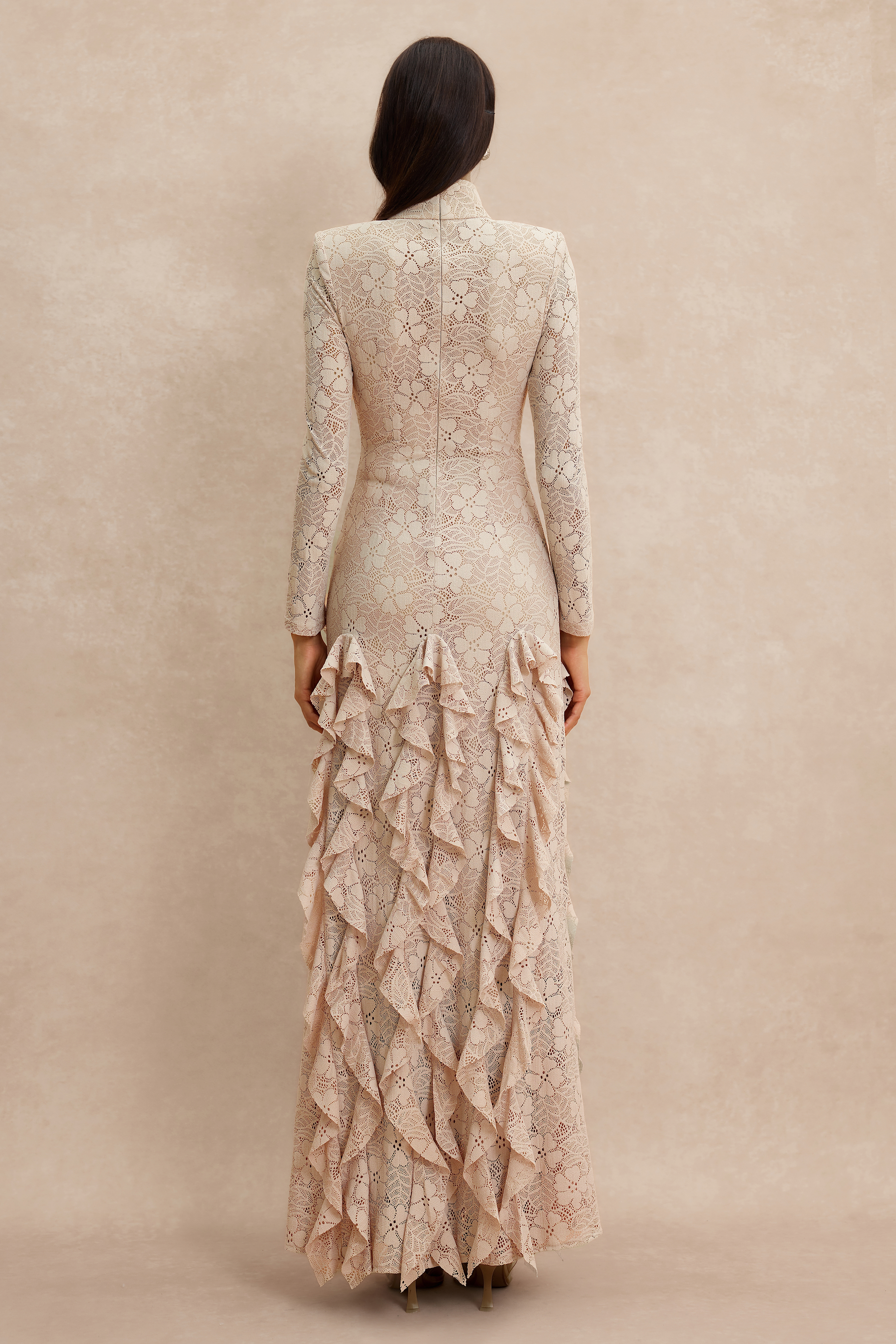 Lace Ruffle Long Sleeve Maxi Dress