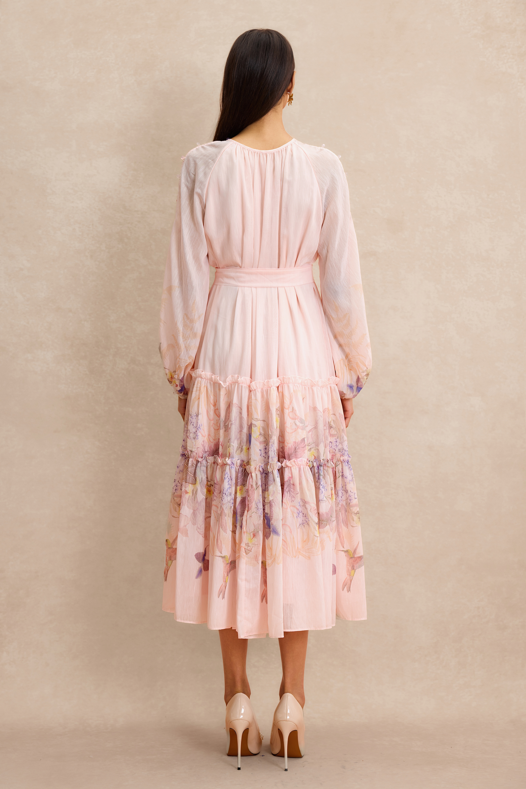 Floral Button Midi Dress With Belt