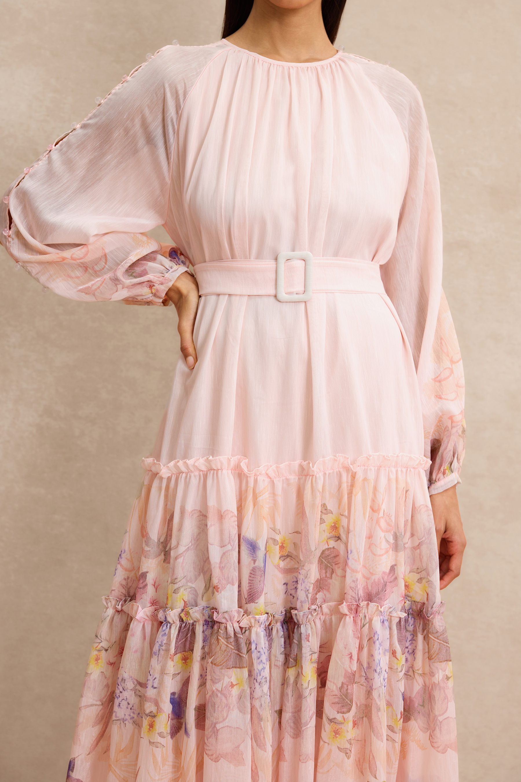 Floral Button Midi Dress With Belt