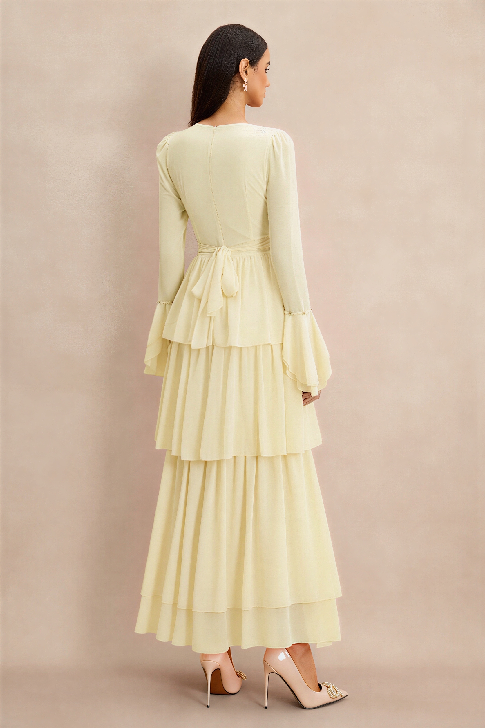 3D Flower Beaded Ruffle Midi Dress