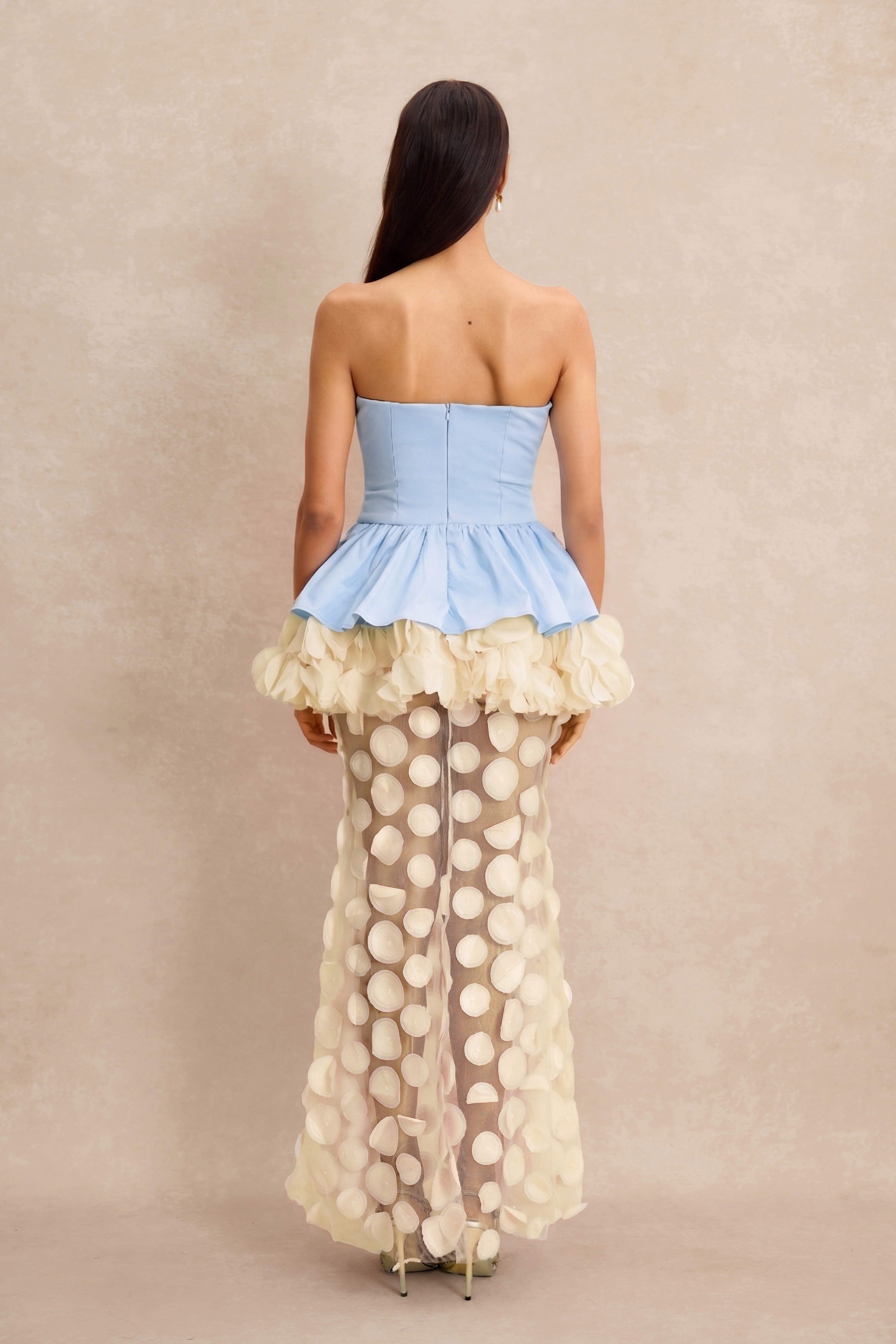 Strapless Floral Peplum Maxi Dress