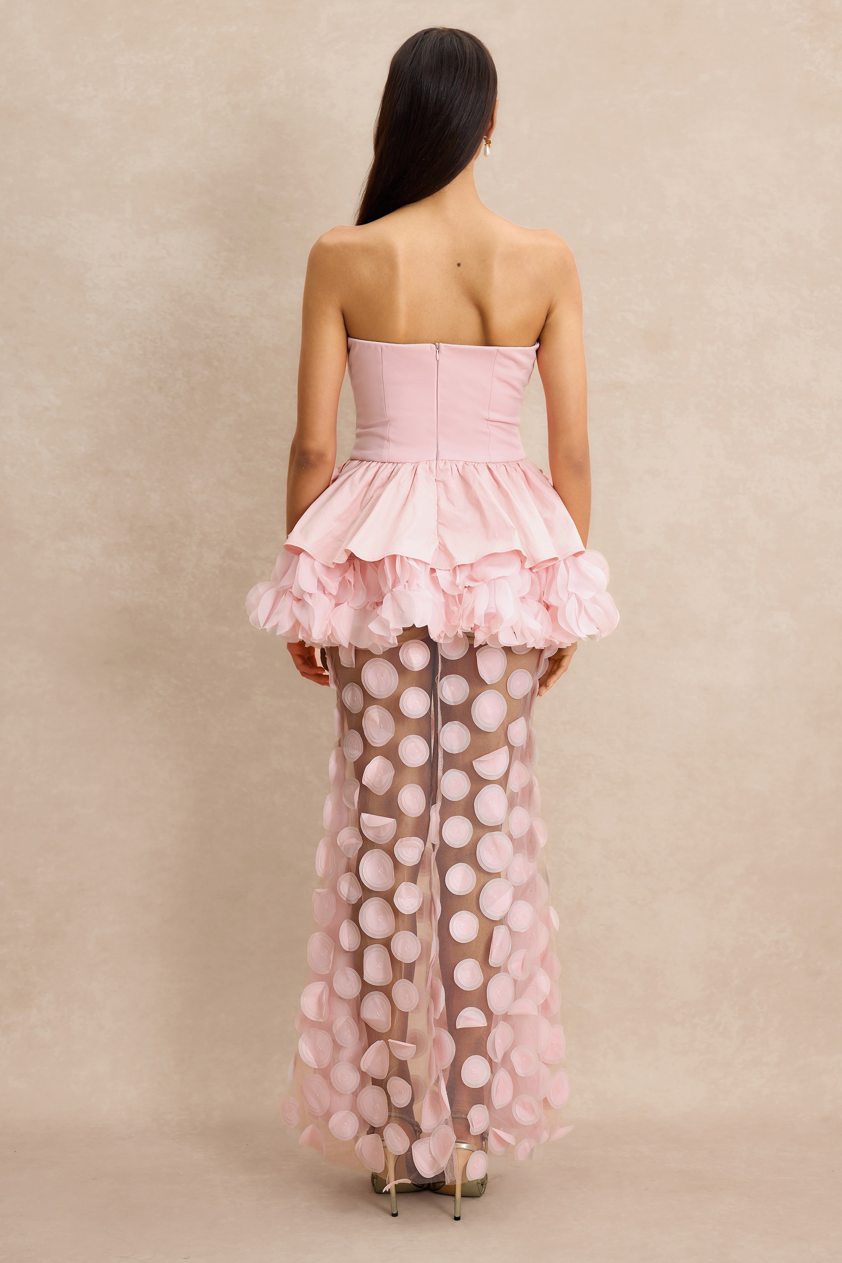 Strapless Floral Peplum Maxi Dress