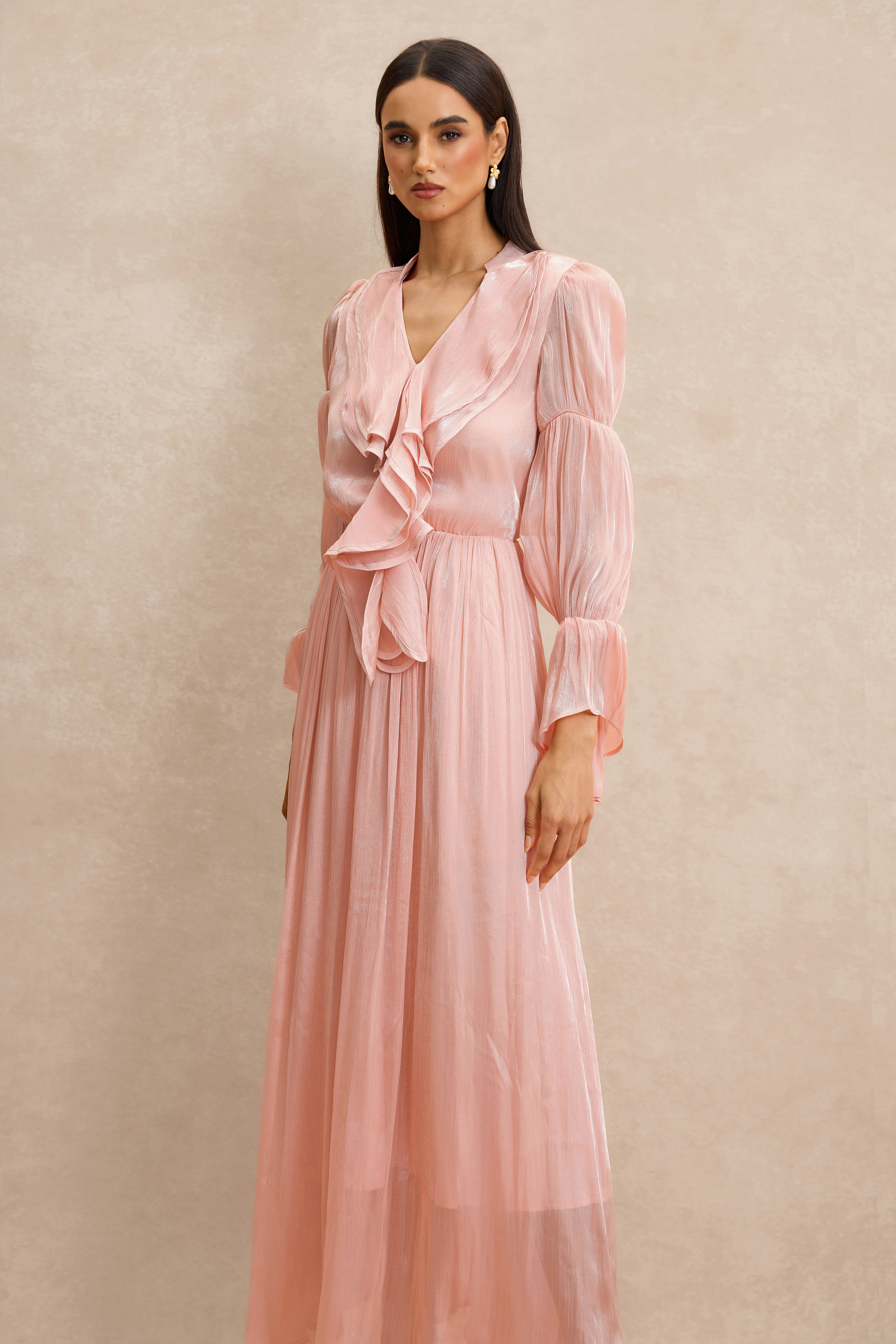V Neck Ruffle Midi Dress