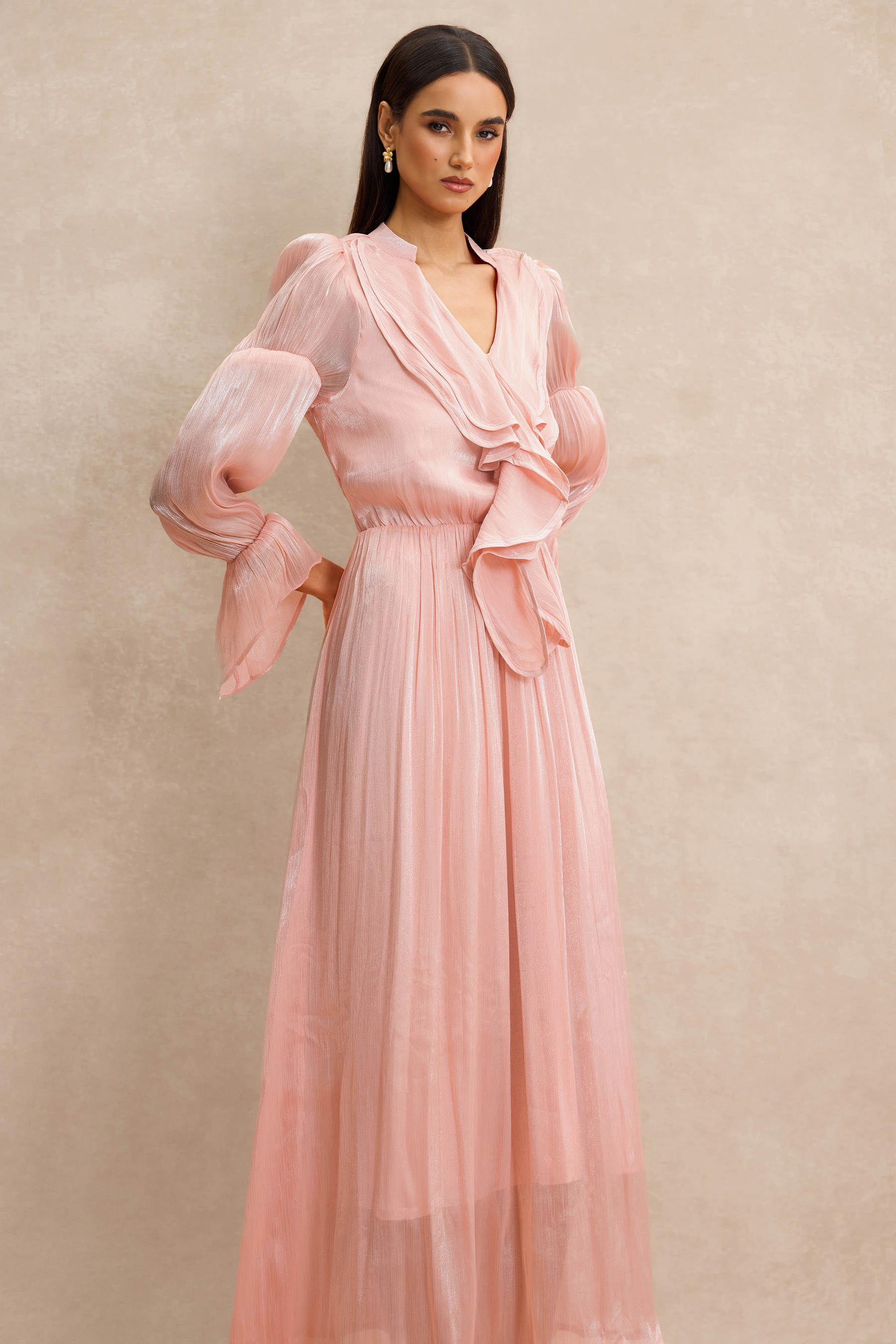 V Neck Ruffle Midi Dress