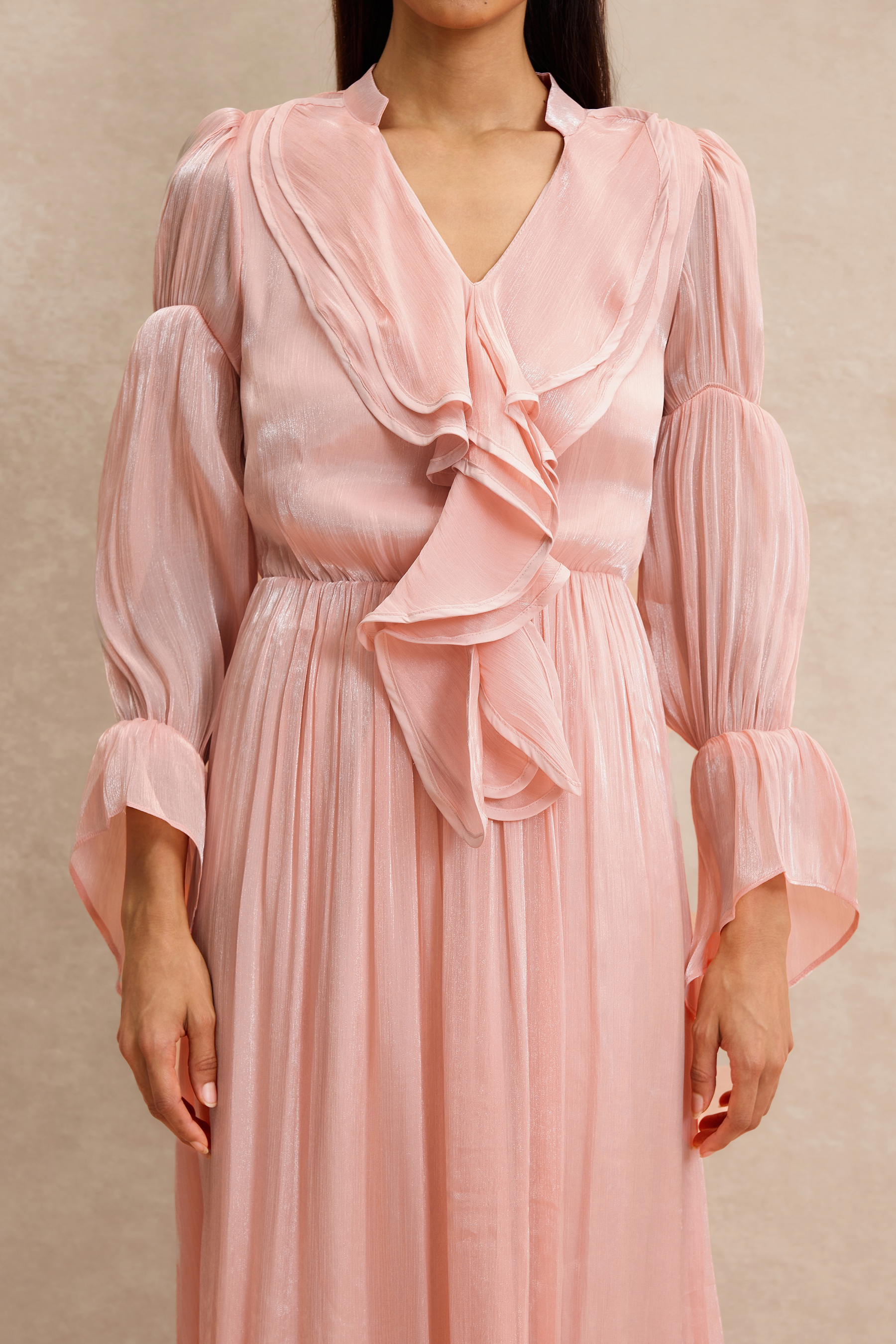 V Neck Ruffle Midi Dress