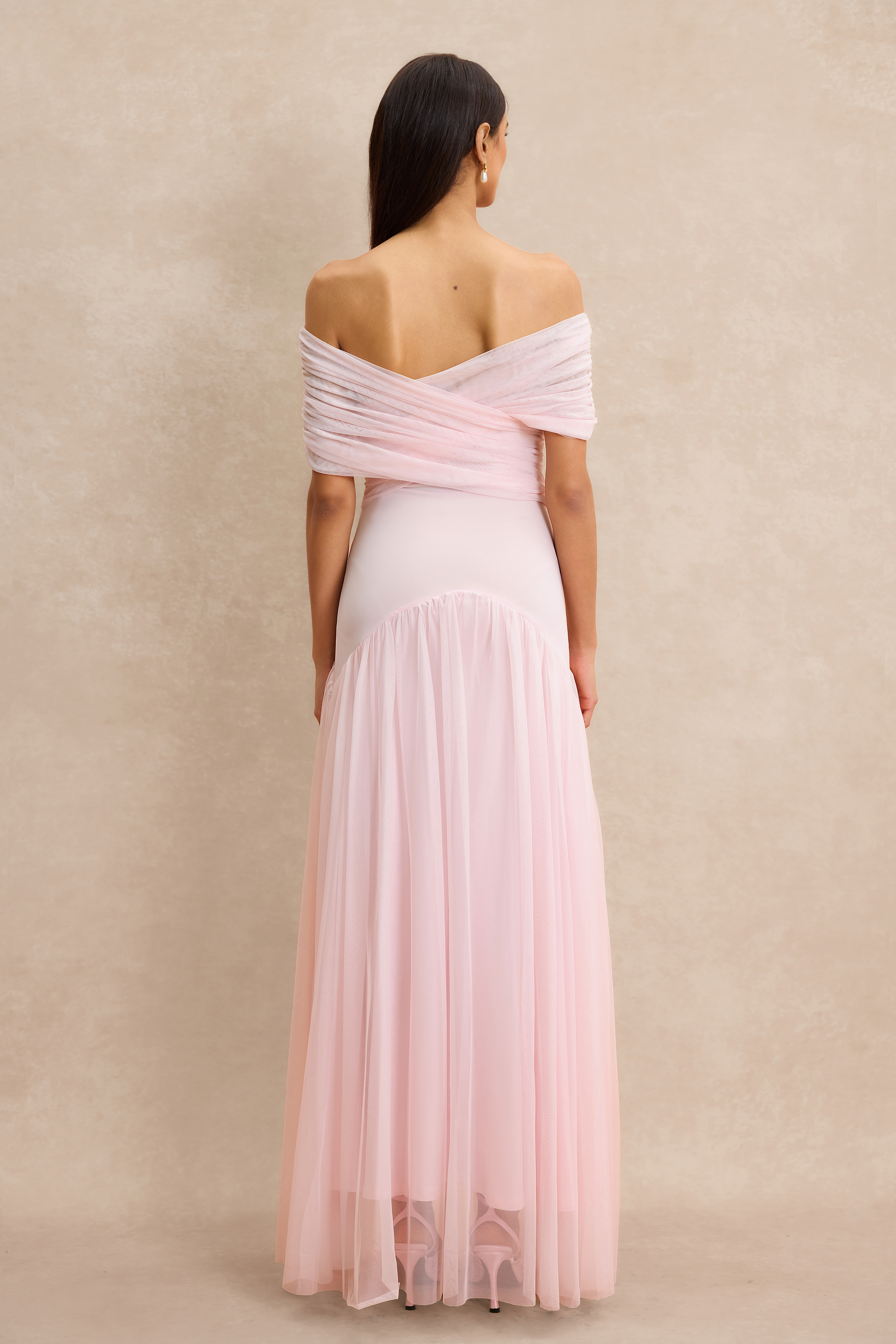 Gathering Solid Off Shoulder Midi Dress