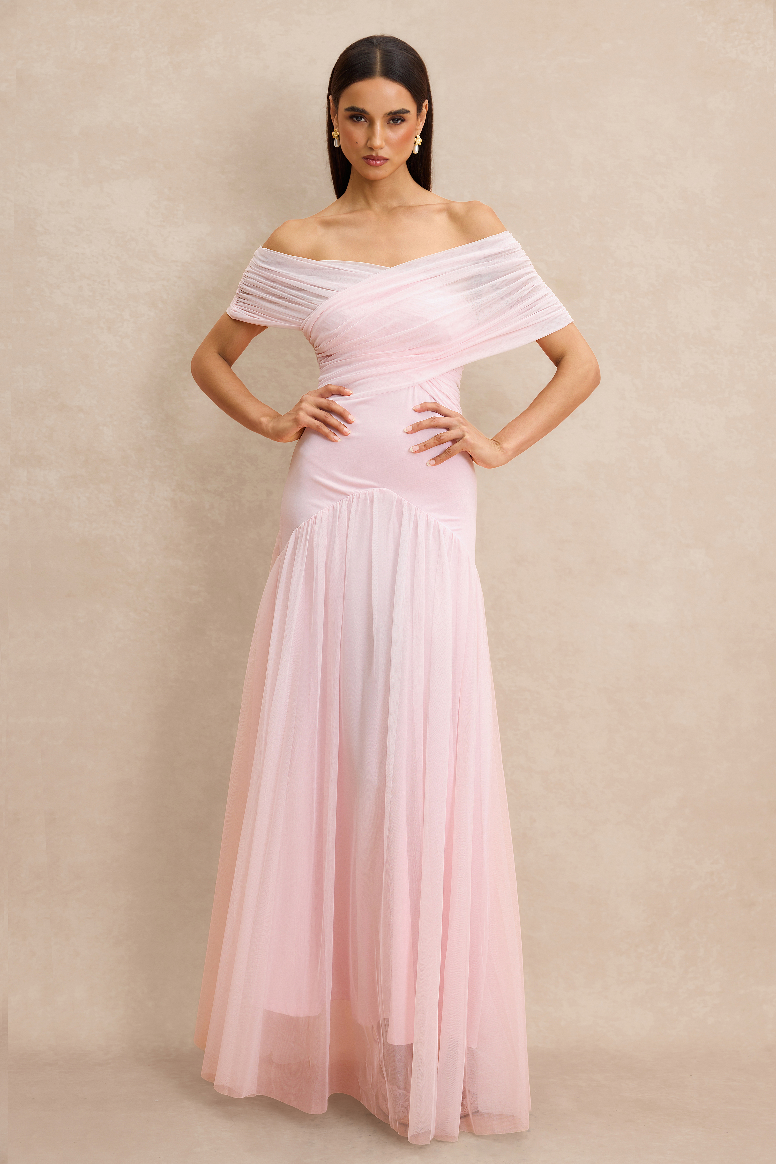 Gathering Solid Off Shoulder Midi Dress