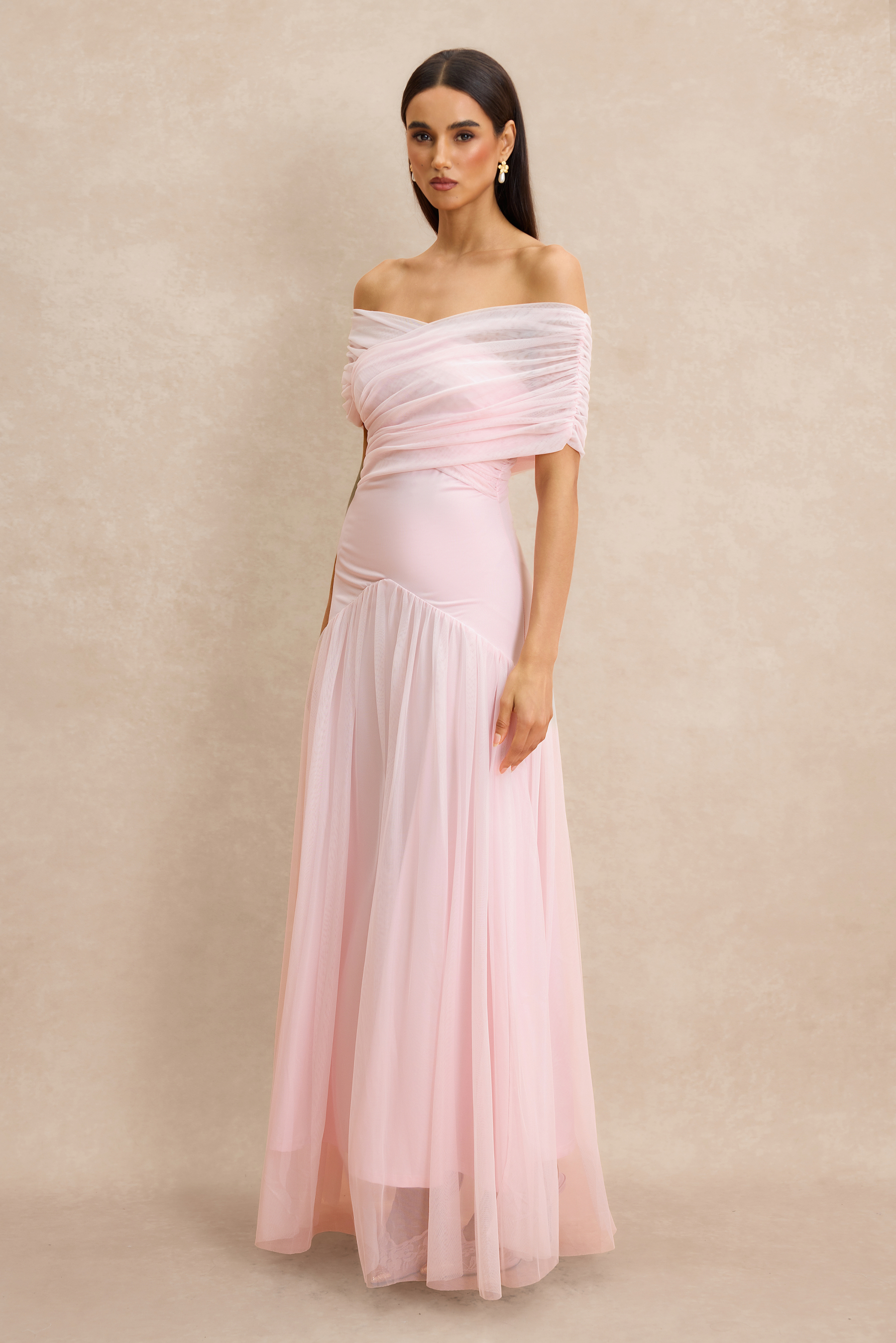 Gathering Solid Off Shoulder Midi Dress