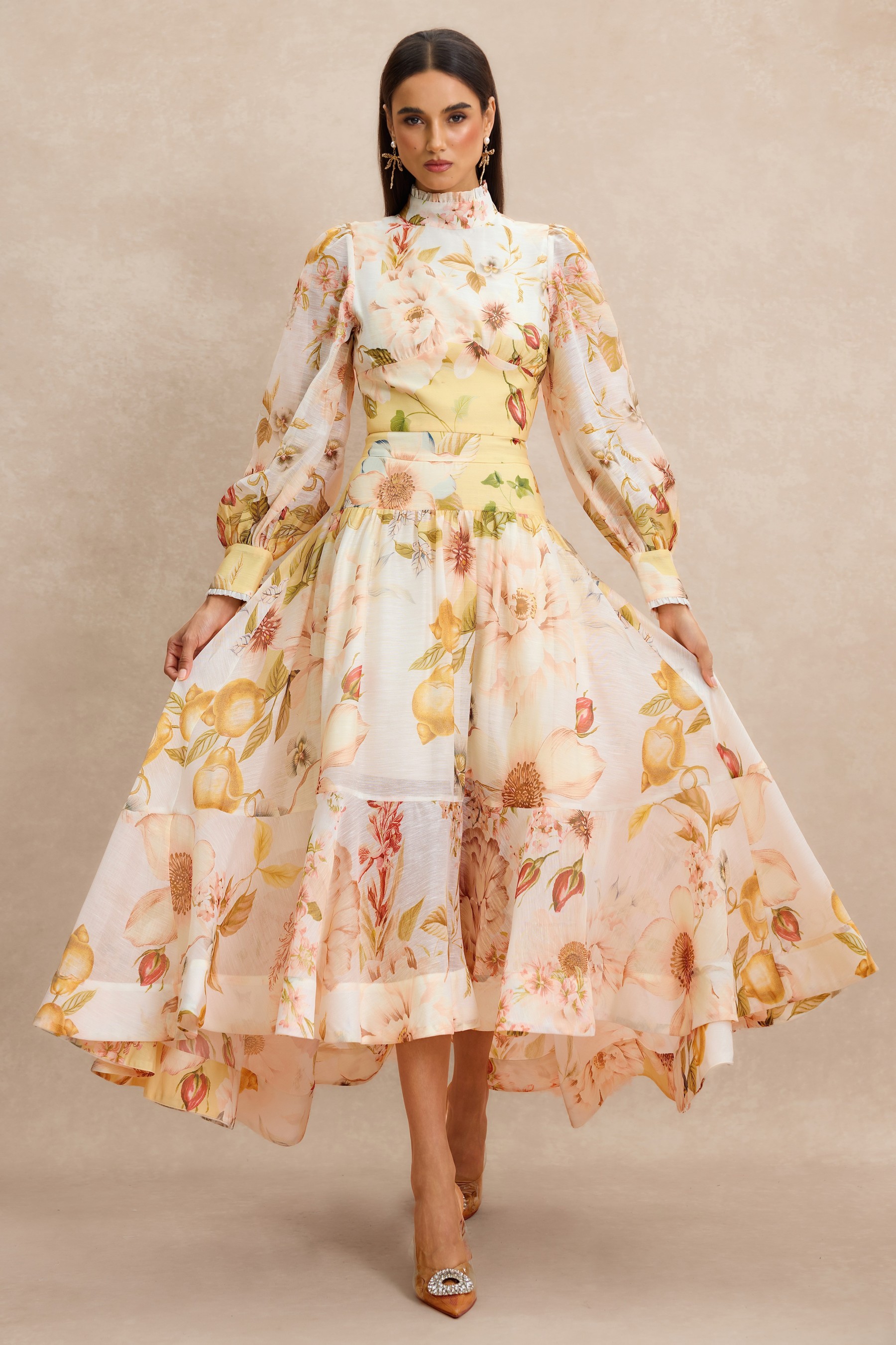 Organza Floral Top & Midi Skirt Set