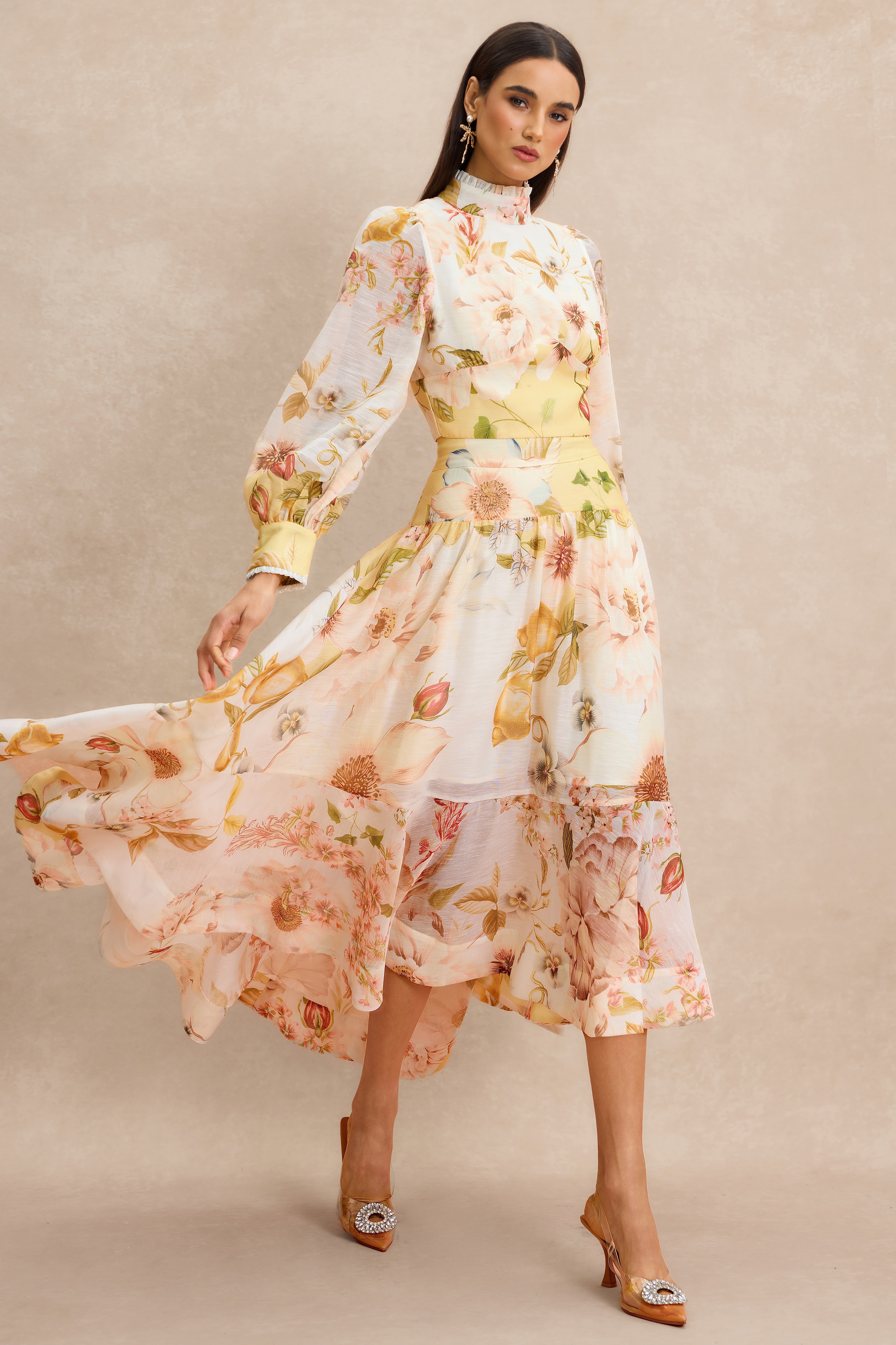 Organza Floral Top & Midi Skirt Set