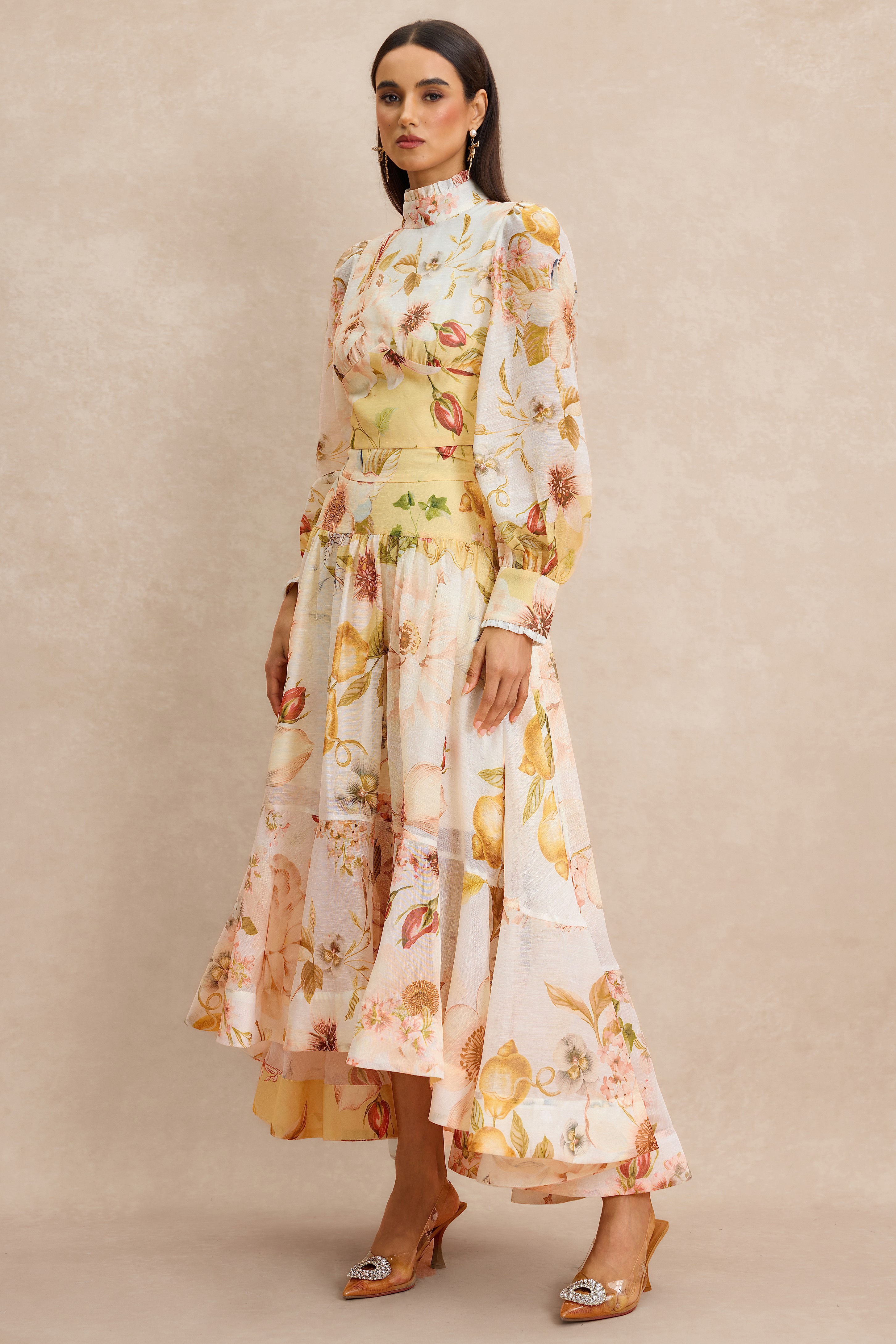 Organza Floral Top & Midi Skirt Set
