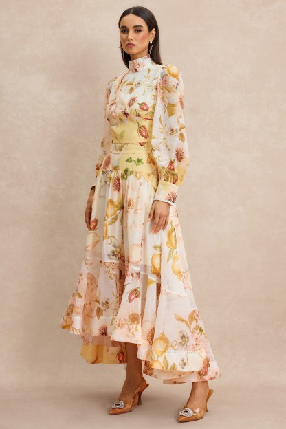 Organza Floral Top & Midi Skirt Set