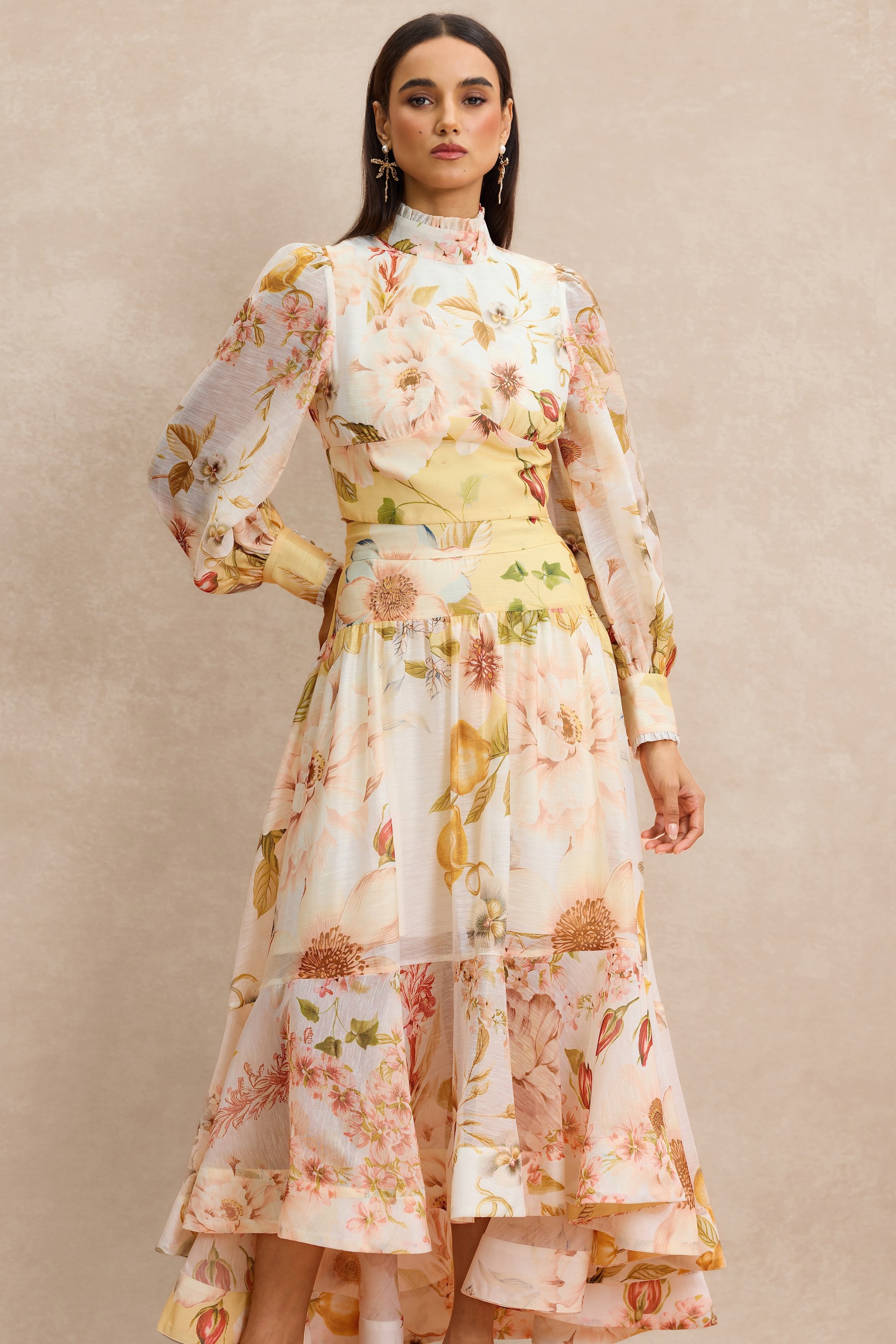 Organza Floral Top & Midi Skirt Set